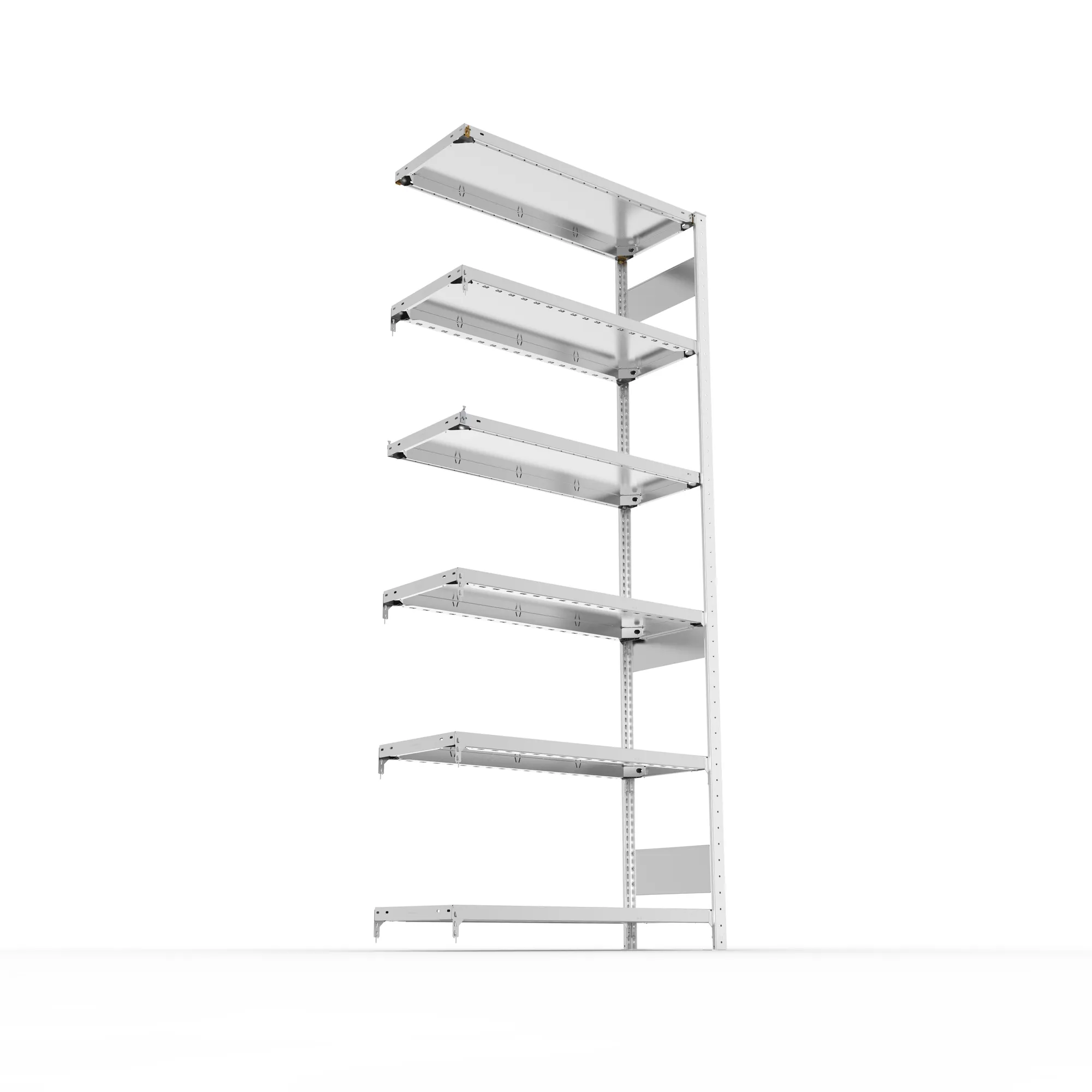 META CLIP S3, Fachbodenregal, Anbauregal, 2500 x 1000 x 400 mm, Fachlast 230 kg, 6 Ebenen, Längsriegel, verzinkt – Ansicht von unten