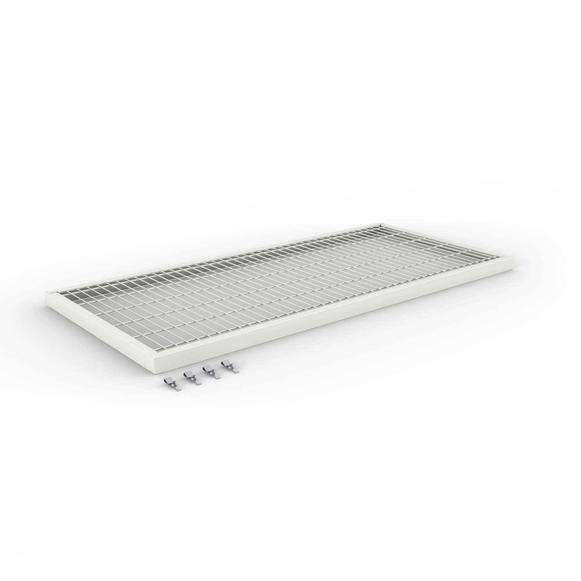 META CLIP, Zusatz-Drahtboden, 1300 x 600 mm, 150 kg, RAL 7035 – Ansicht in Blickhöhe