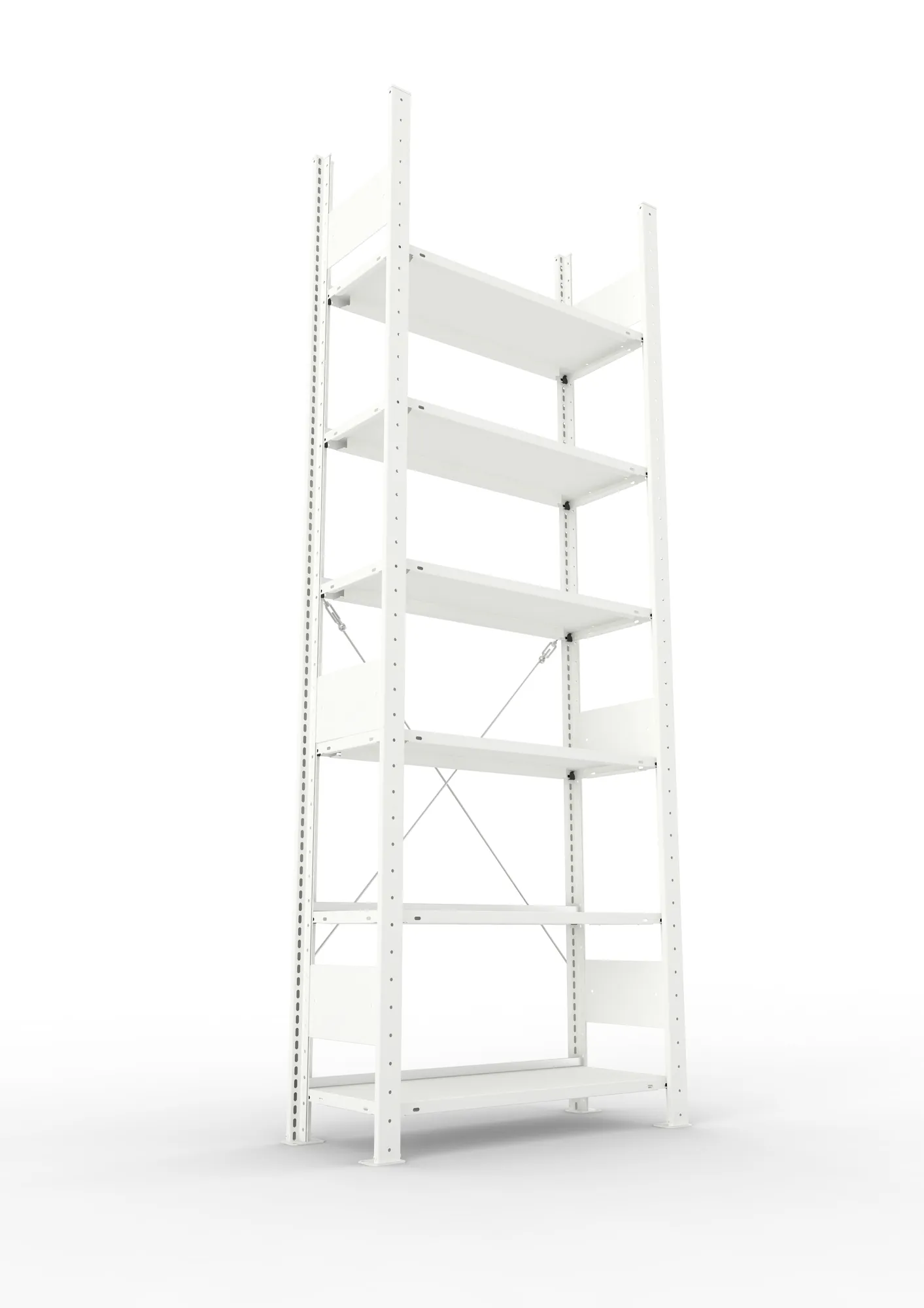 META CLIP COMPACT, Büro-Steckregal, Grundregal, 2200 x 750 x 300 mm, Fachlast 80 kg, 6+0 Ebenen, RAL 7035 – Ansicht von unten
