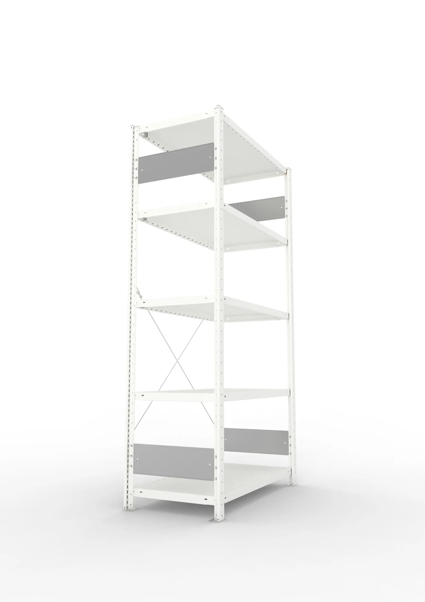META CLIP S3, Fachbodenregal, Grundregal, 2000 x 1000 x 500 mm, Fachlast 230 kg, 5 Ebenen, RAL 7035 – Seitenansicht
