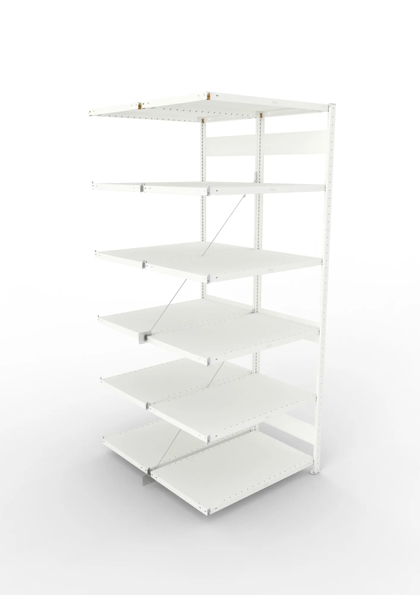 META CLIP, Fachbodenregal, Doppel-Anbauregal, 2500 x 1000 x 600 mm, Fachlast 230 kg, 6 Ebenen, RAL 7035 – Ansicht von oben