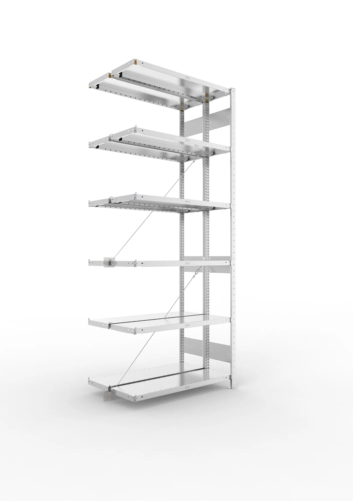 META CLIP, Fachbodenregal, Doppel-Anbauregal, 2500 x 1000 x 300 mm, Fachlast 230 kg, 6 Ebenen, verzinkt – Ansicht in Blickhöhe