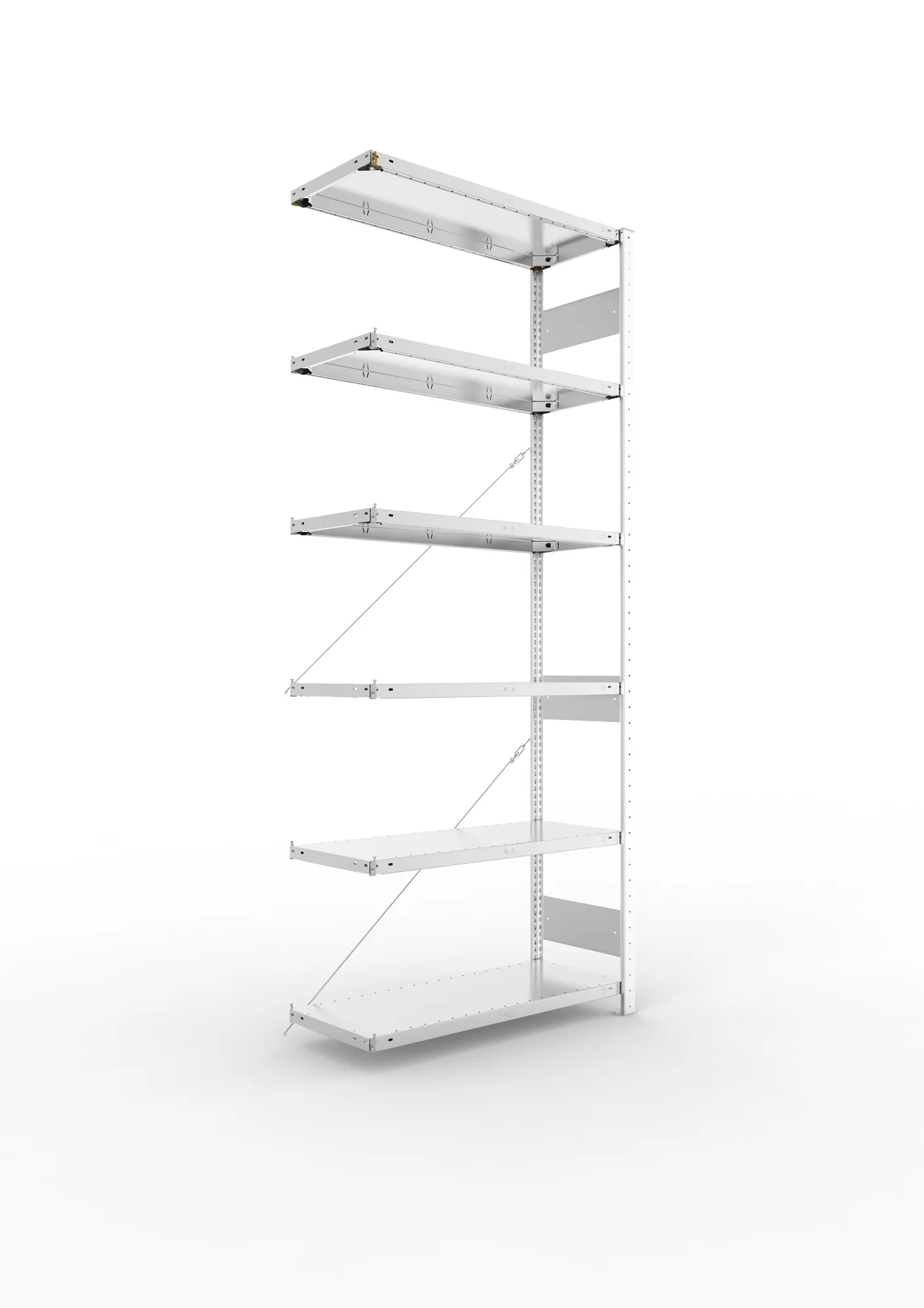 META CLIP S3, Fachbodenregal, Anbauregal, 2500 x 1000 x 400 mm, Fachlast 150 kg, 6 Ebenen, verzinkt – Ansicht in Blickhöhe
