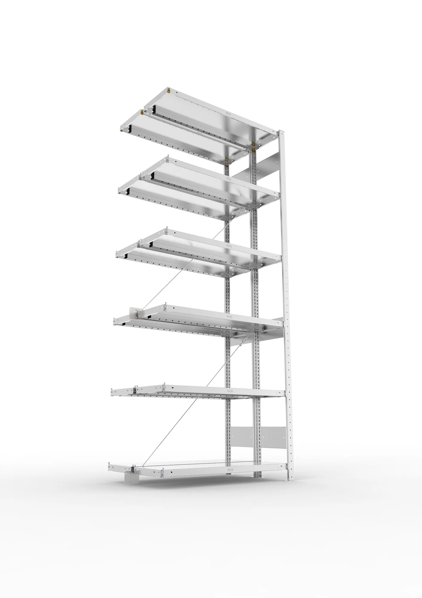 META CLIP, Fachbodenregal, Doppel-Anbauregal, 2500 x 1000 x 300 mm, Fachlast 230 kg, 6 Ebenen, verzinkt – Ansicht von unten