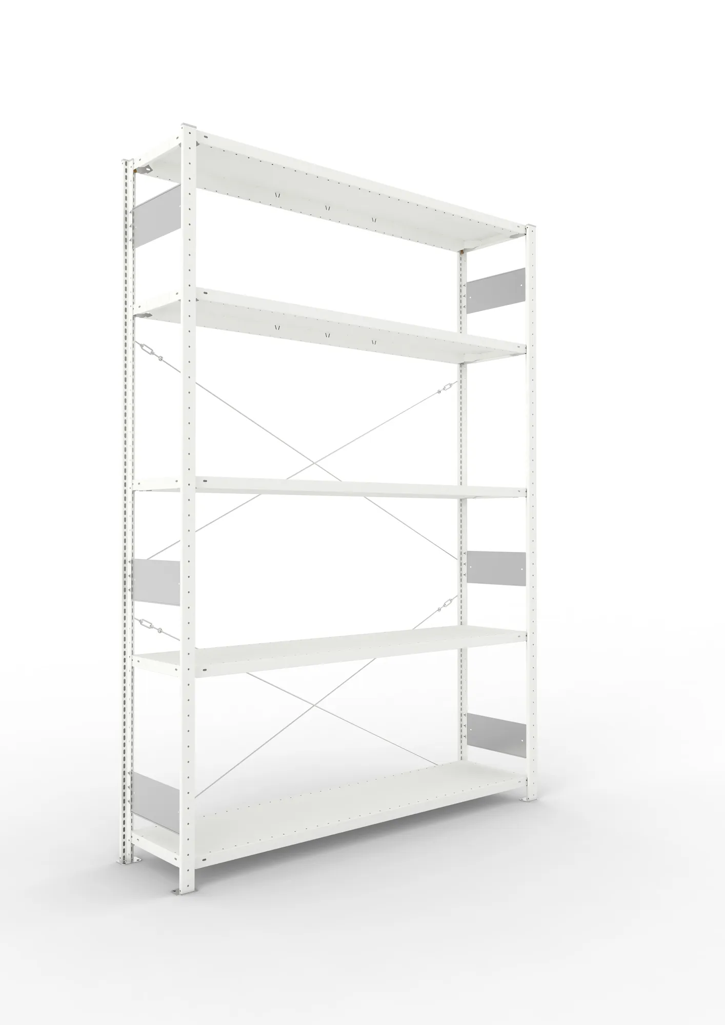 META CLIP S3, Fachbodenregal, Grundregal, 2500 x 1700 x 400 mm, Fachlast 200 kg, 5 Ebenen, RAL 7035 – Ansicht in Blickhöhe