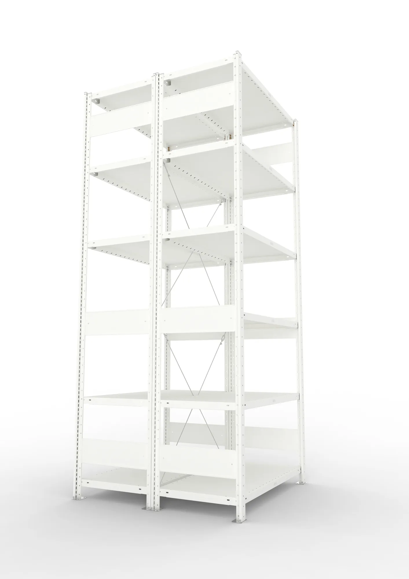 META CLIP, Fachbodenregal, Doppel-Grundregal, 2500 x 1000 x 500 mm, Fachlast 230 kg, 6 Ebenen, RAL 7035 – Seitenansicht