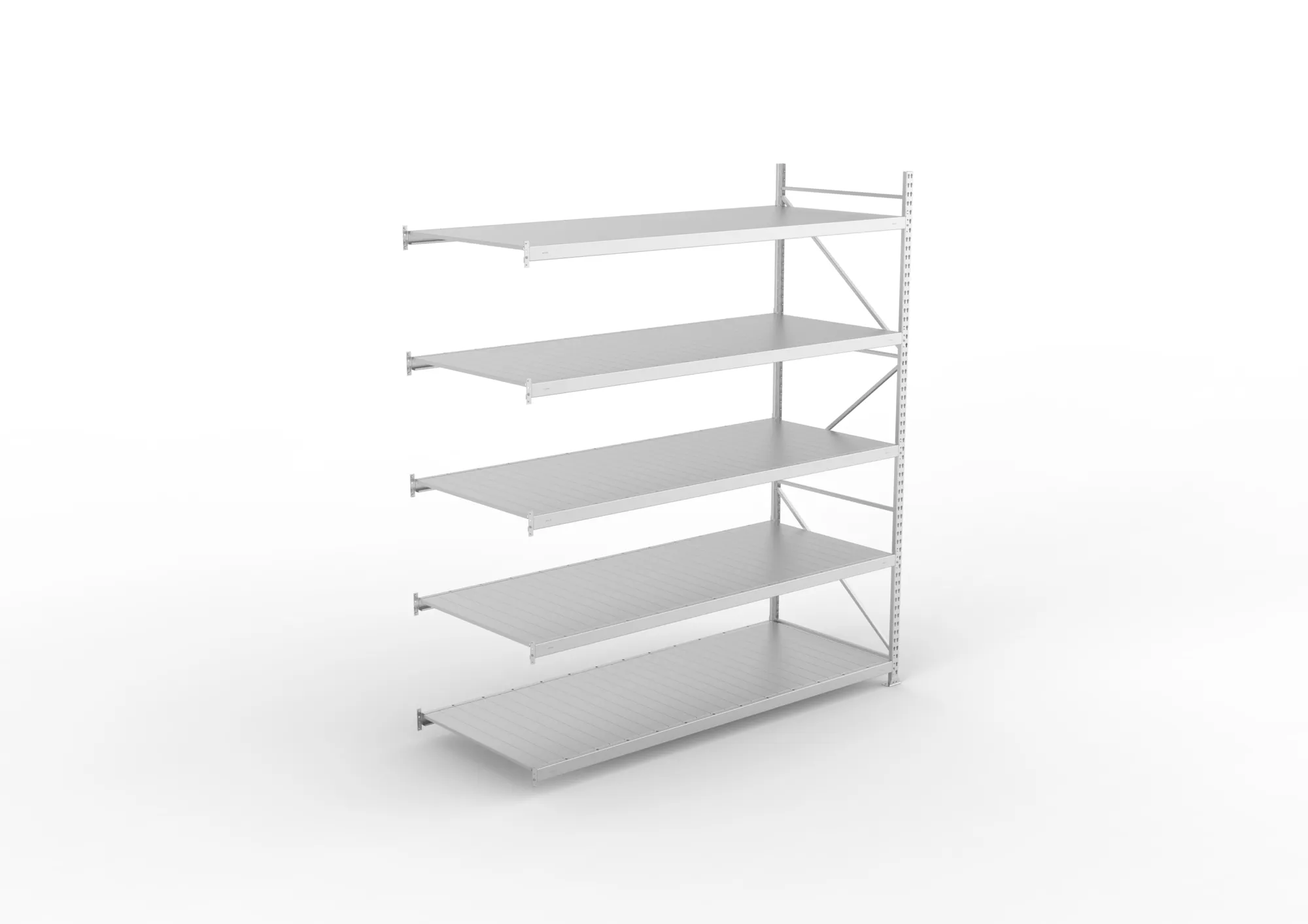 META MINI-RACK, Weitspannregal, Anbauregal, 3000 x 2600 x 1050 mm, Fachlast 490 kg, Stahlpaneelböden, 5 Ebenen – Ansicht von oben
