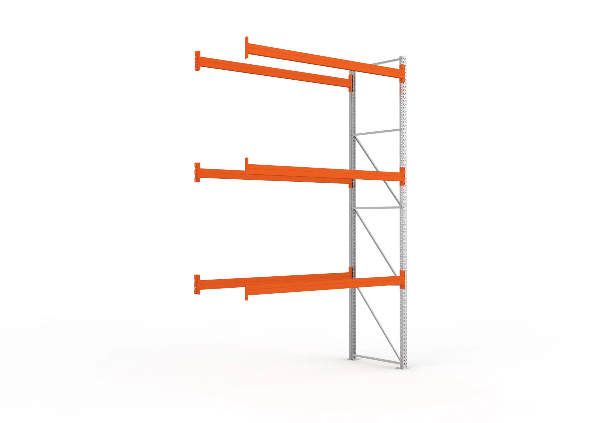 META MULTIPAL, Palettenregal, Anbauregal, 4400 x 2700 x 1100 mm, Fachlast 940 kg, 4 Ebenen, 12 Paletten, verzinkt – Ansicht in Blickhöhe