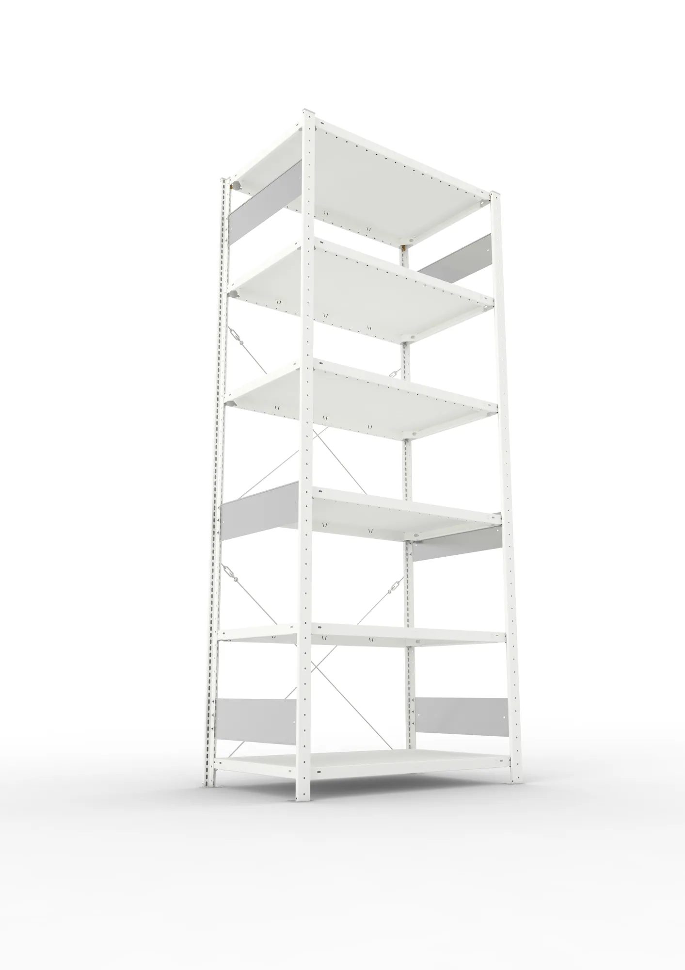 META CLIP S3, Fachbodenregal, Grundregal, 2500 x 1000 x 600 mm, Fachlast 150 kg, 6 Ebenen, RAL 7035 – Ansicht von unten