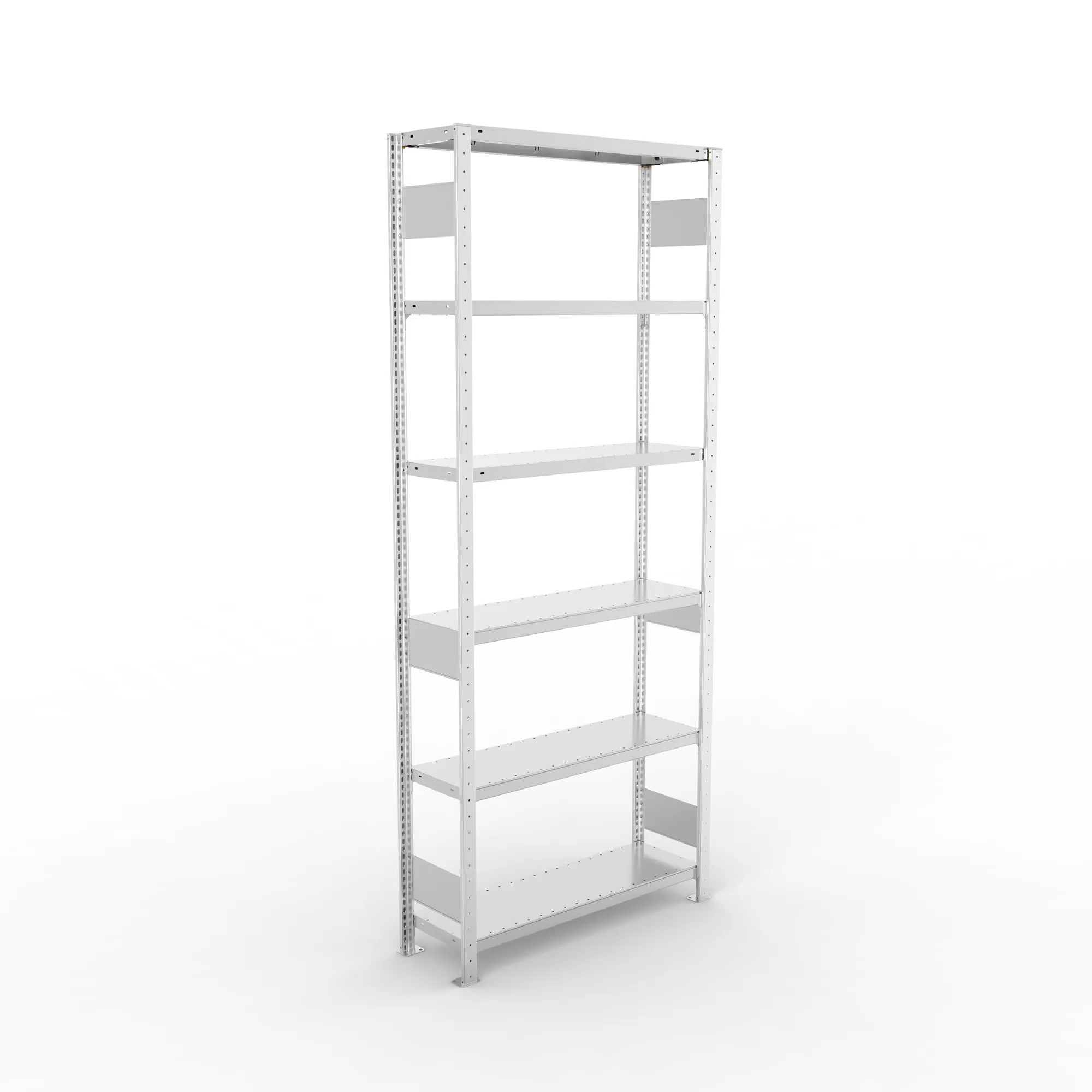 META CLIP S3, Fachbodenregal, Grundregal, 2500 x 1000 x 300 mm, Fachlast 230 kg, 6 Ebenen, Längsriegel, verzinkt – Ansicht von oben