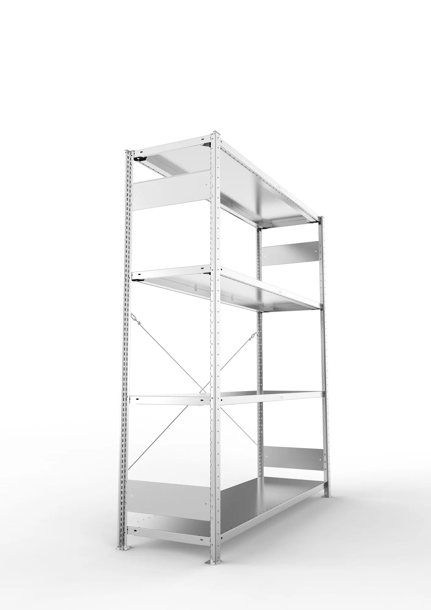 META CLIP S3, Fachbodenregal, Grundregal, 2000 x 1700 x 500 mm, Fachlast 200 kg, 4 Ebenen, verzinkt – Seitenansicht