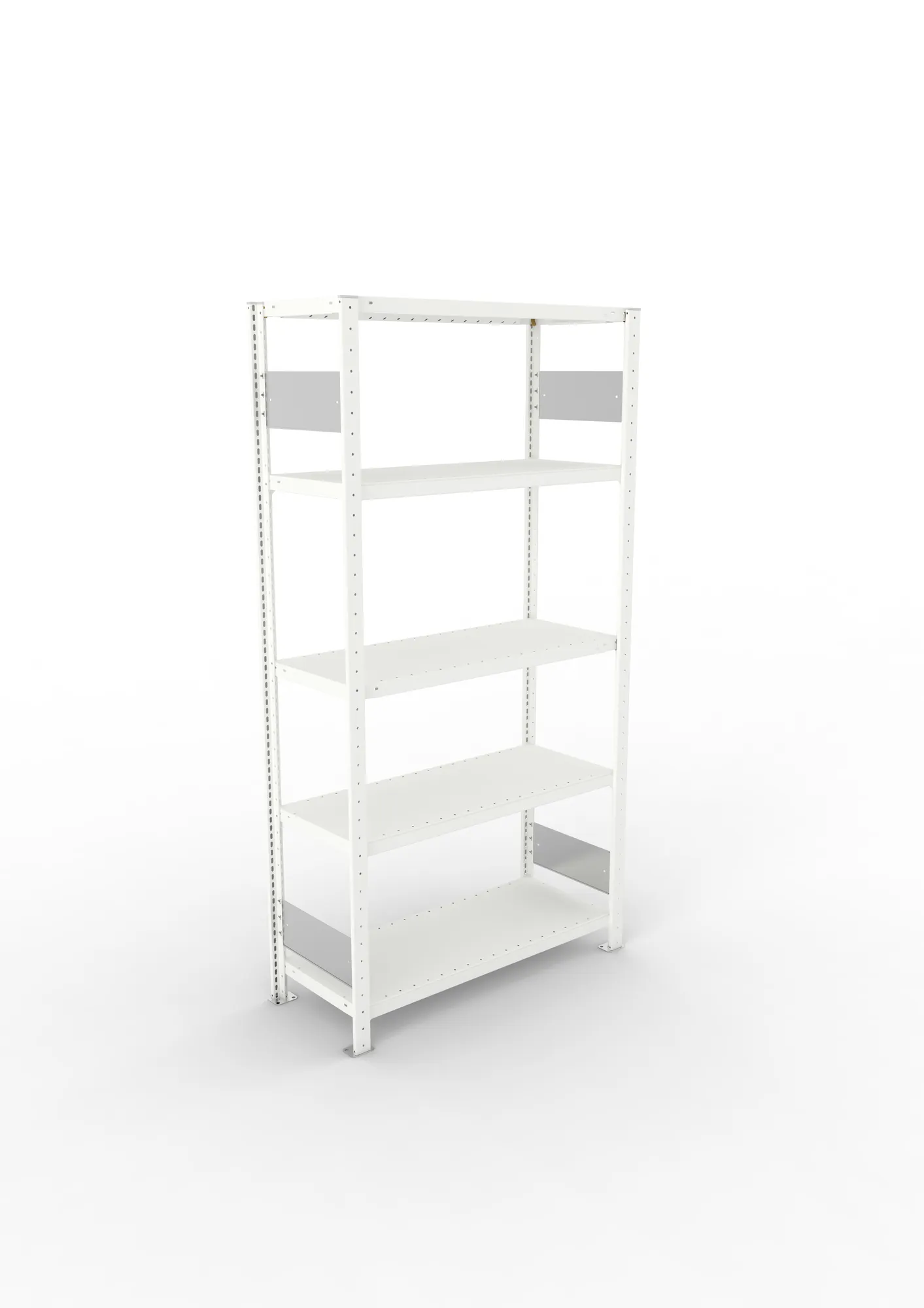 META CLIP S3, Fachbodenregal, Grundregal, 2000 x 1000 x 400 mm, Fachlast 230 kg, 5 Ebenen, Längsriegel, RAL 7035 – Ansicht von oben