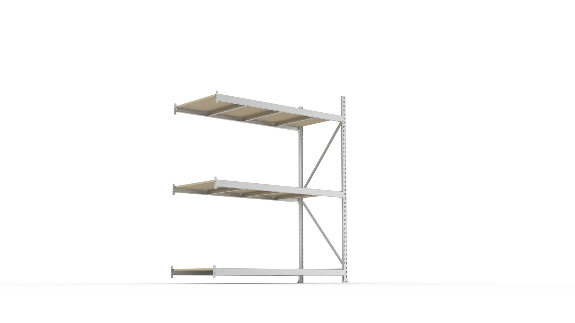 META MINI-RACK, Weitspannregal, Anbauregal, 2200 x 1800 x 800 mm, Fachlast 600 kg, Spanplattenböden, 3 Ebenen – Ansicht von unten