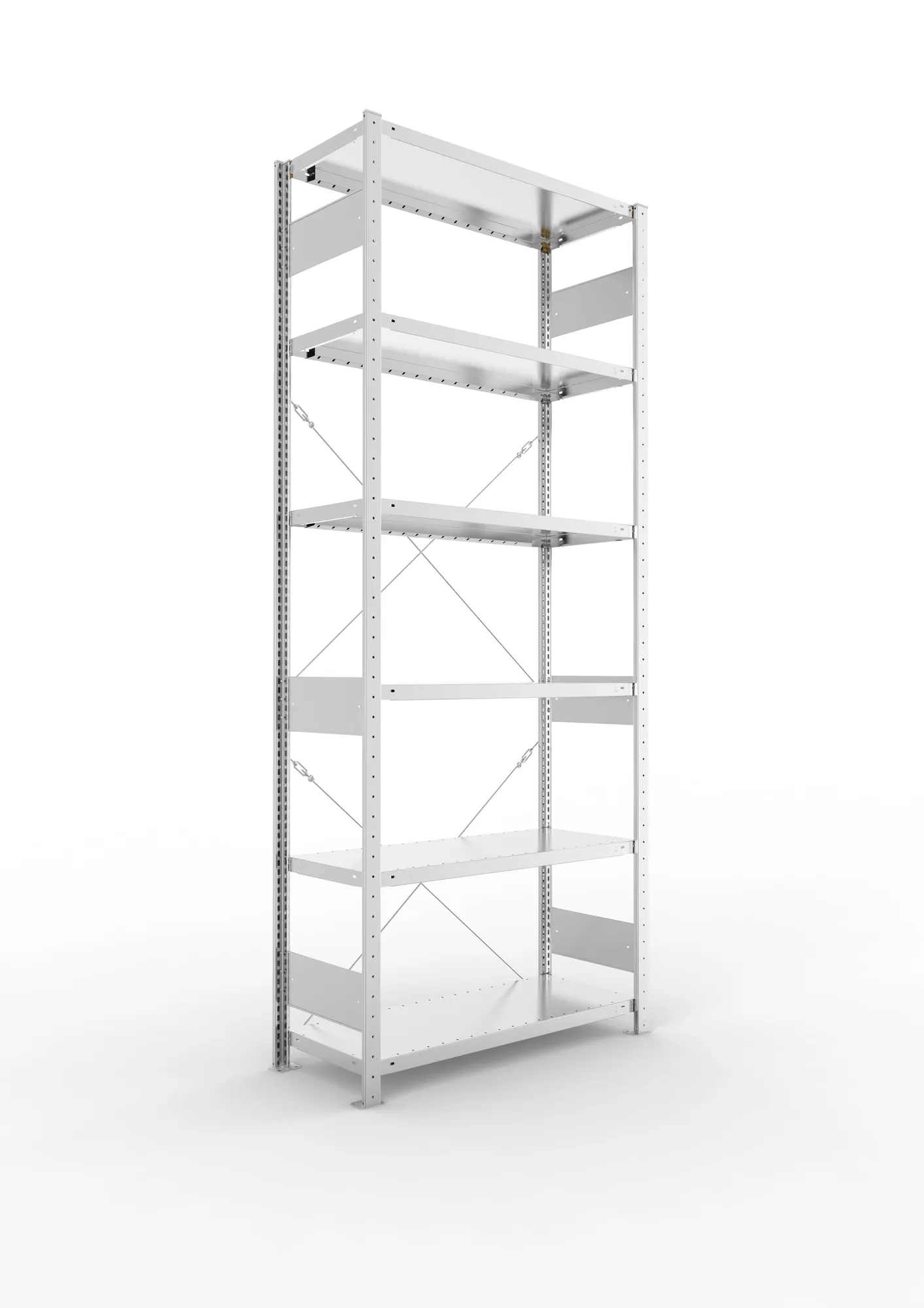 META CLIP S3, Fachbodenregal, Grundregal, 2500 x 1000 x 400 mm, Fachlast 230 kg, 6 Ebenen, verzinkt – Ansicht in Blickhöhe