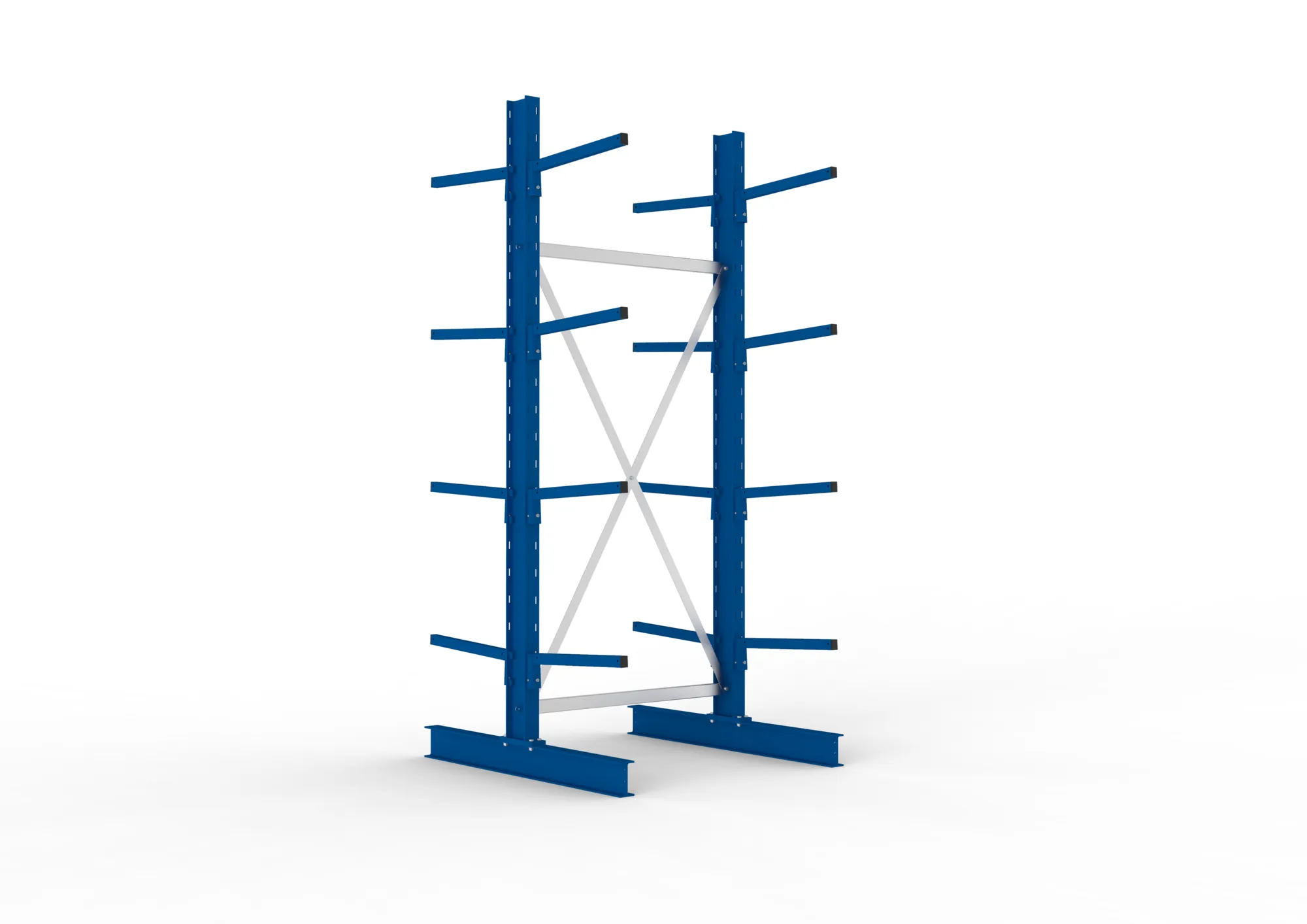 META MULTISTRONG L, Kragarmregal, Grundregal, 2500 x 1000 x 500 mm, Armlast 175 kg, doppelseitig, 4+1 Ebenen – Ansicht in Blickhöhe
