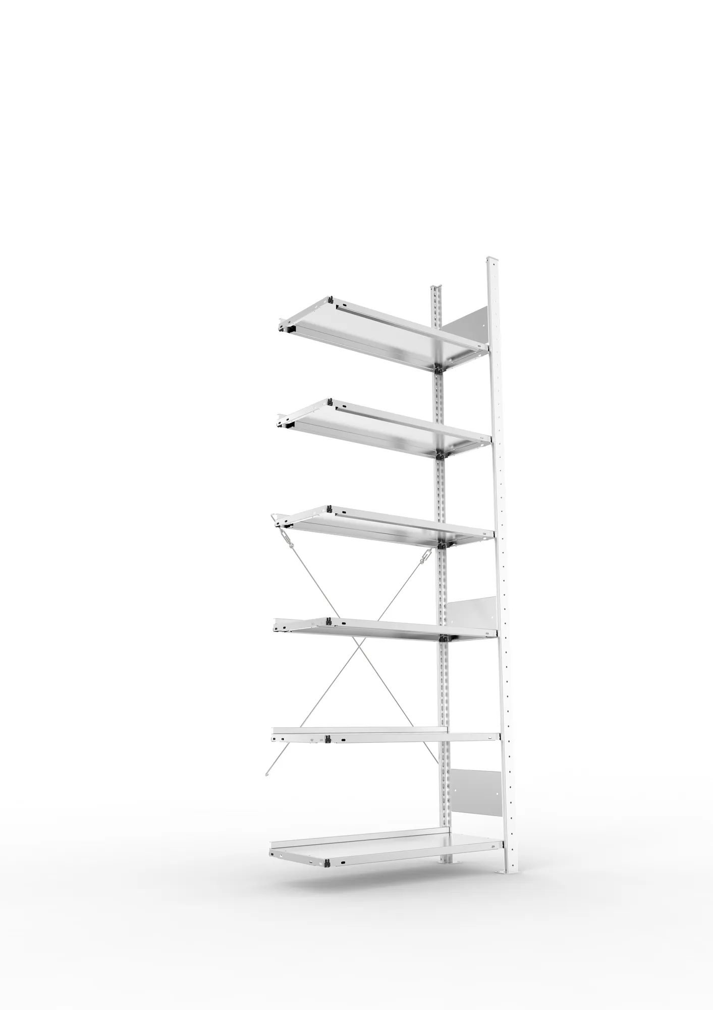 META CLIP COMPACT S3, Büro-Steckregal, Anbauregal, 2200 x 750 x 300 mm, Fachlast 80 kg, 6+0 Ebenen, Endanschlag, verzinkt – Ansicht von unten