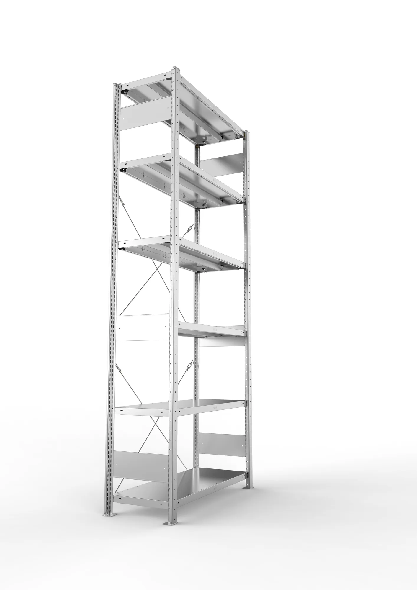 META CLIP, Fachbodenregal, Grundregal, 2500 x 1000 x 400 mm, Fachlast 330 kg, 6 Ebenen, verzinkt – Seitenansicht