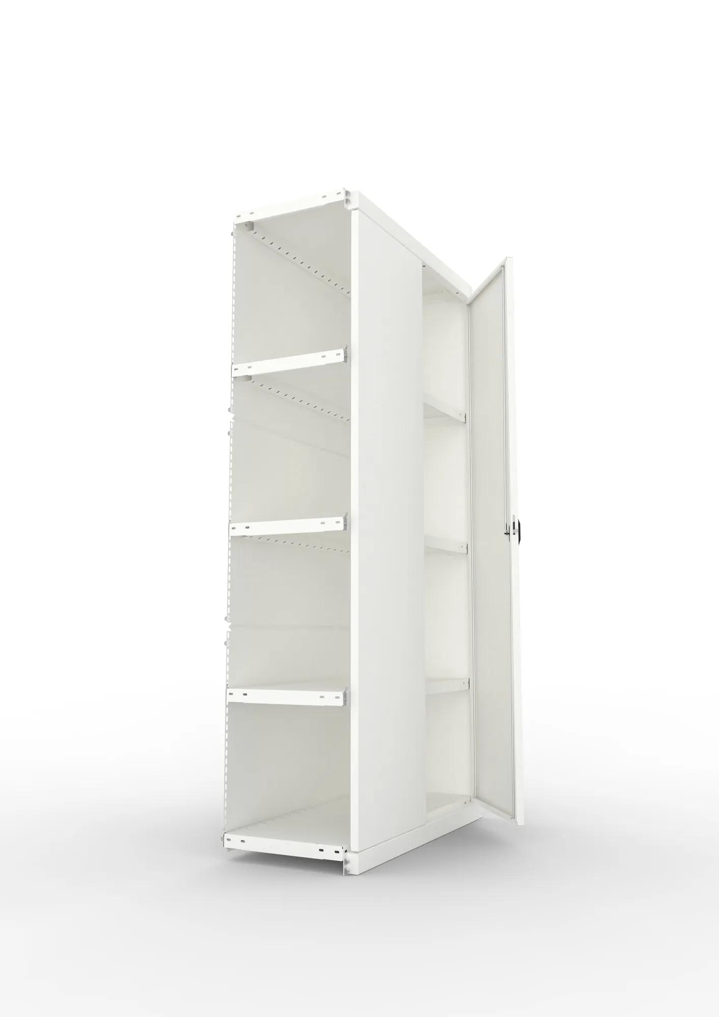 META CLIP, Schrankmodul, Anbauregal, Variante 3, 2000 x 1000 x 400 mm, mit Volltür, RAL 7035 – Seitenansicht