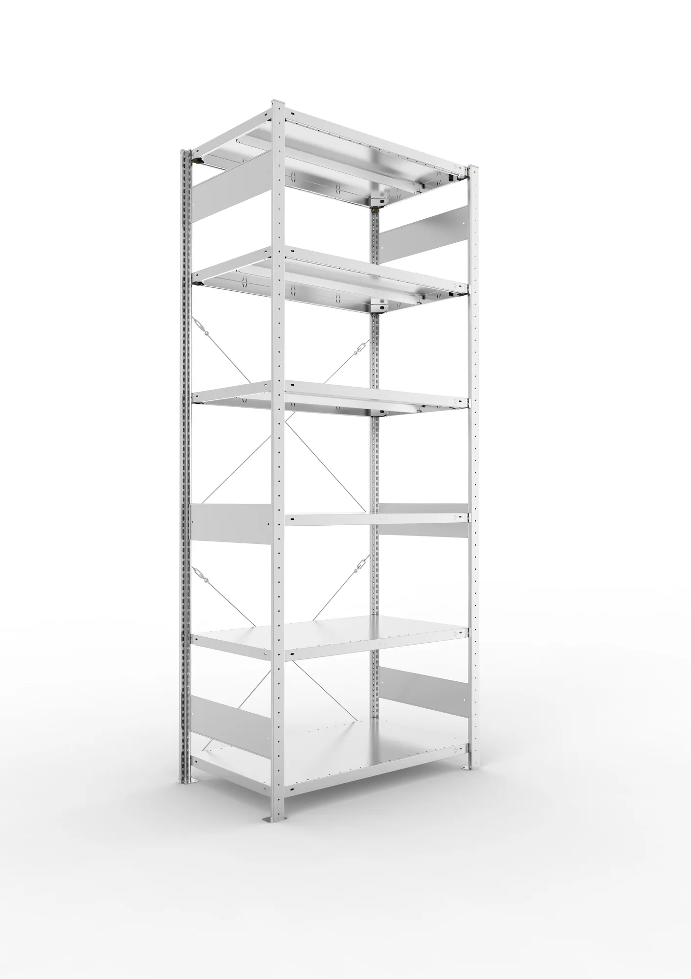 META CLIP, Fachbodenregal, Grundregal, 2500 x 1000 x 600 mm, Fachlast 330 kg, 6 Ebenen, verzinkt – Ansicht in Blickhöhe