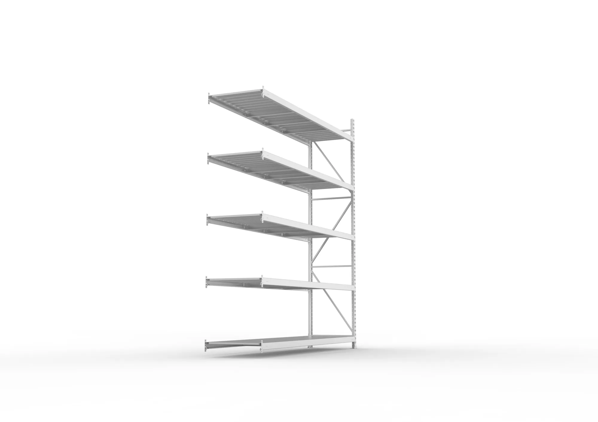 META MINI-RACK, Weitspannregal, Anbauregal, 3000 x 2600 x 650 mm, Fachlast 490 kg, Stahlpaneelböden, 5 Ebenen – Seitenansicht