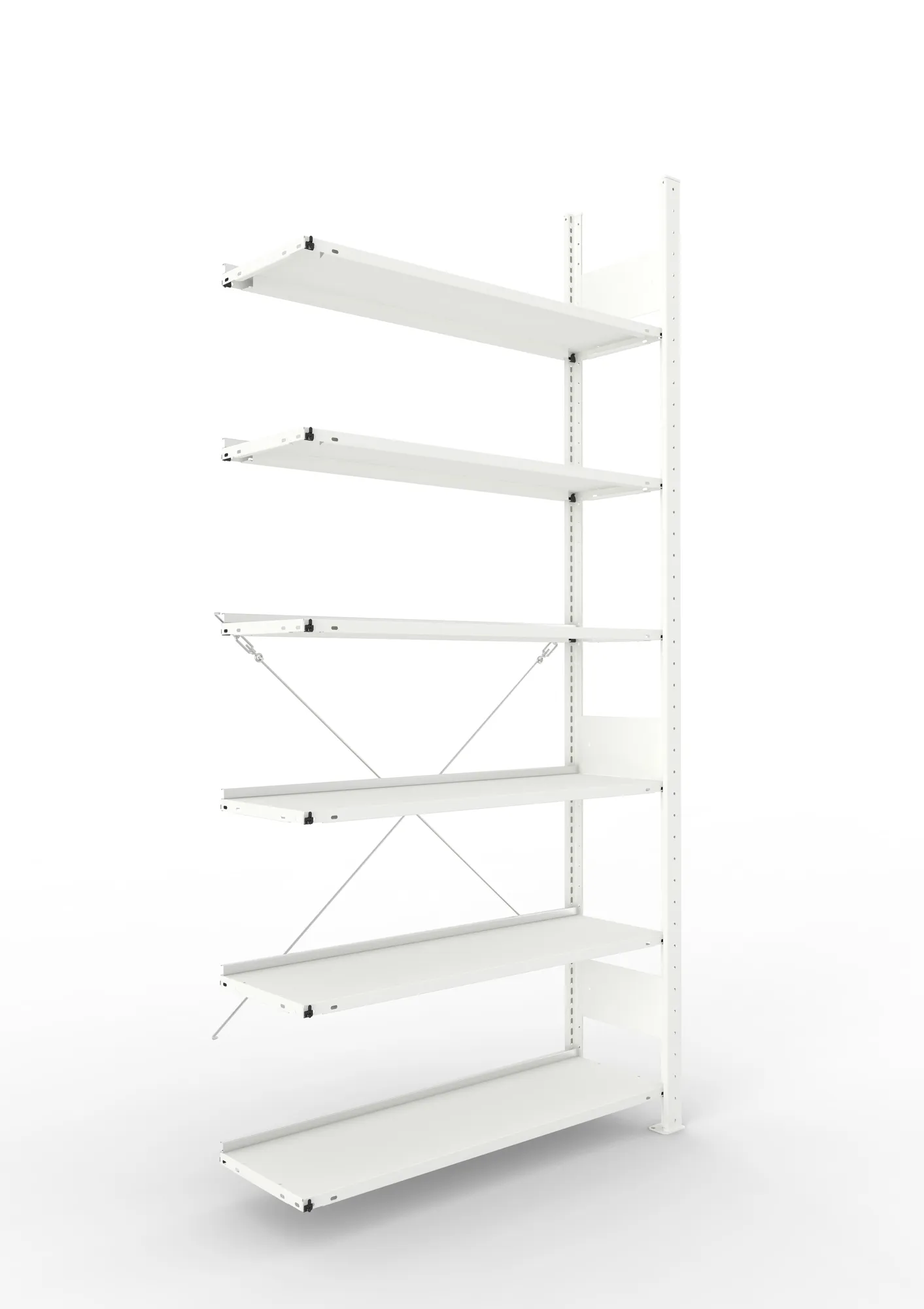 META CLIP COMPACT, Büro-Steckregal, Anbauregal, 2200 x 1000 x 300 mm, Fachlast 80 kg, 6+0 Ebenen, RAL 7035 – Ansicht in Blickhöhe