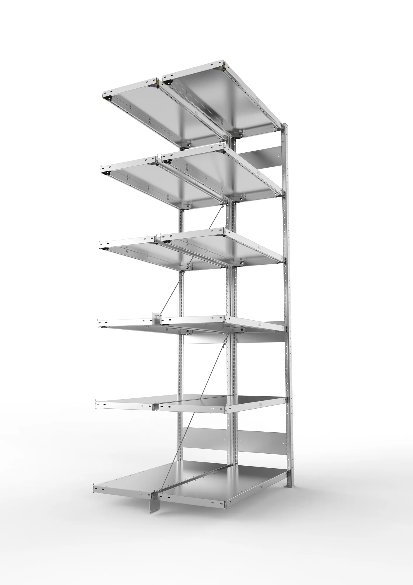 META CLIP, Fachbodenregal, Doppel-Anbauregal, 2500 x 1000 x 400 mm, Fachlast 150 kg, 6 Ebenen, verzinkt – Seitenansicht