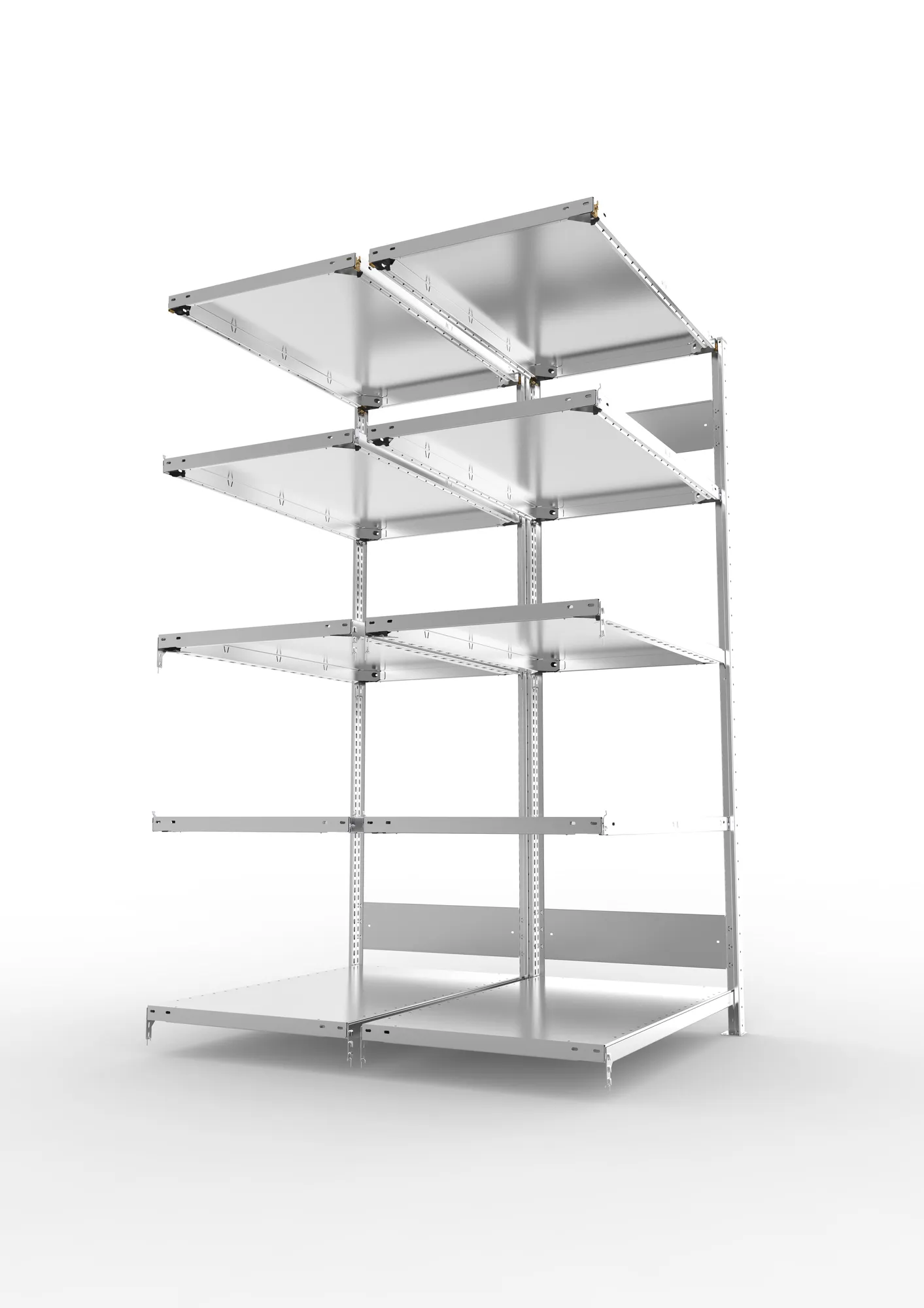 META CLIP S3, Fachbodenregal, Doppel-Anbauregal, 2000 x 1000 x 600 mm, Fachlast 150 kg, 5 Ebenen, Längsriegel, verzinkt – Seitenansicht