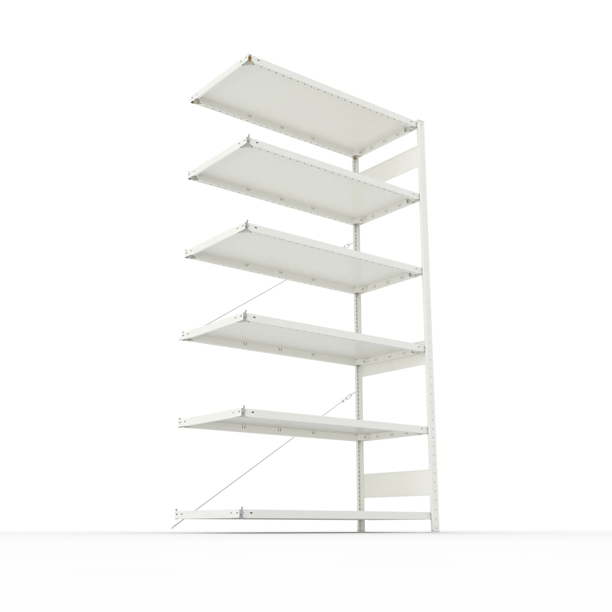 META CLIP, Fachbodenregal, Anbauregal, 2500 x 1300 x 600 mm, Fachlast 230 kg, 6 Ebenen, RAL 7035 – Ansicht von unten