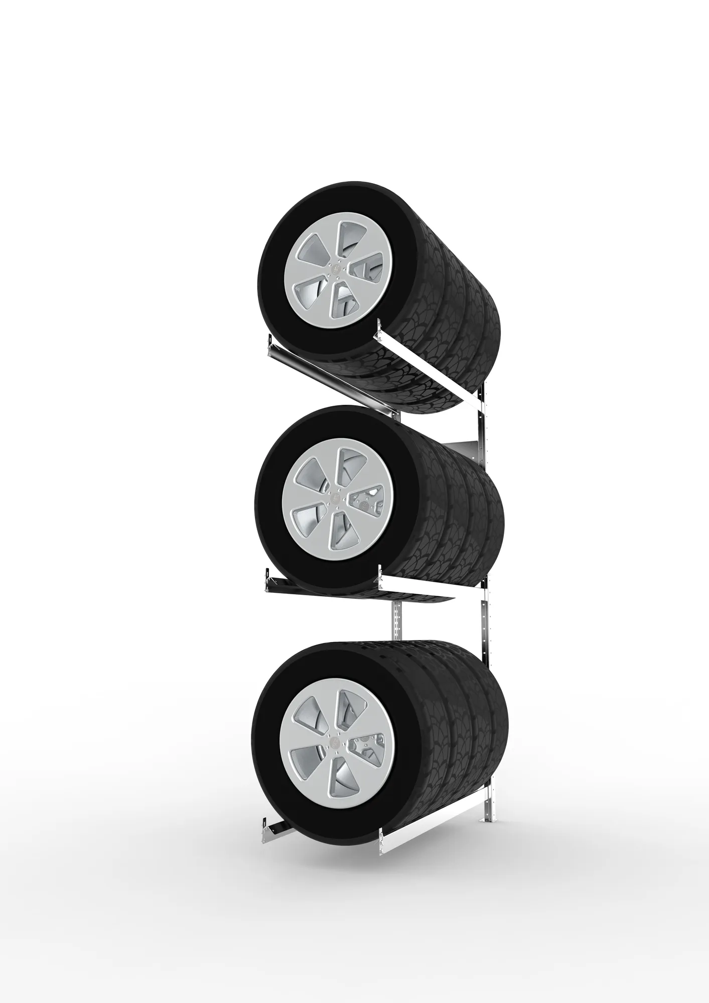 META CLIP SPLIT, Reifenregal, Anbauregal, 2000 x 1150 x 400 mm, Fachlast 150 kg, 3 Ebenen, verzinkt – Seitenansicht