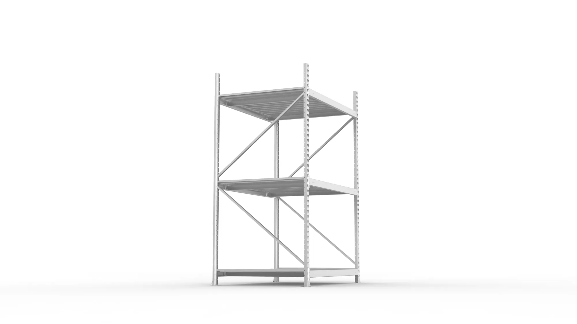 META MINI-RACK, Weitspannregal, Grundregal, 2200 x 1400 x 1050 mm, Fachlast 600 kg, Stahlpaneelböden, 3 Ebenen – Seitenansicht