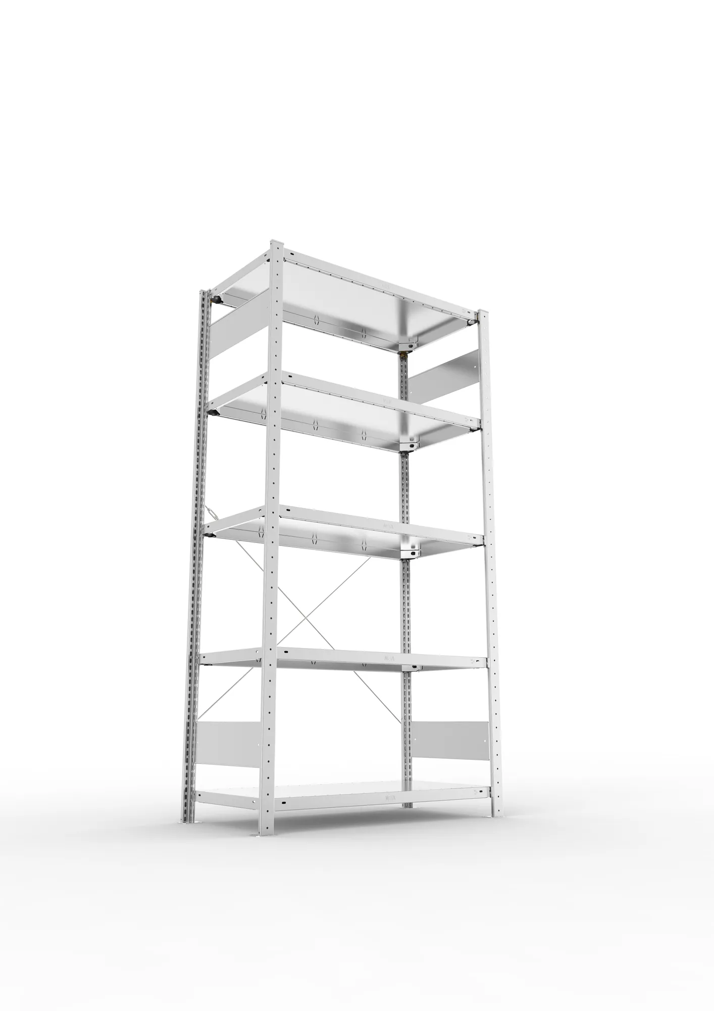 META CLIP, Fachbodenregal, Grundregal, 2000 x 1000 x 500 mm, Fachlast 150 kg, 5 Ebenen, verzinkt – Ansicht von unten