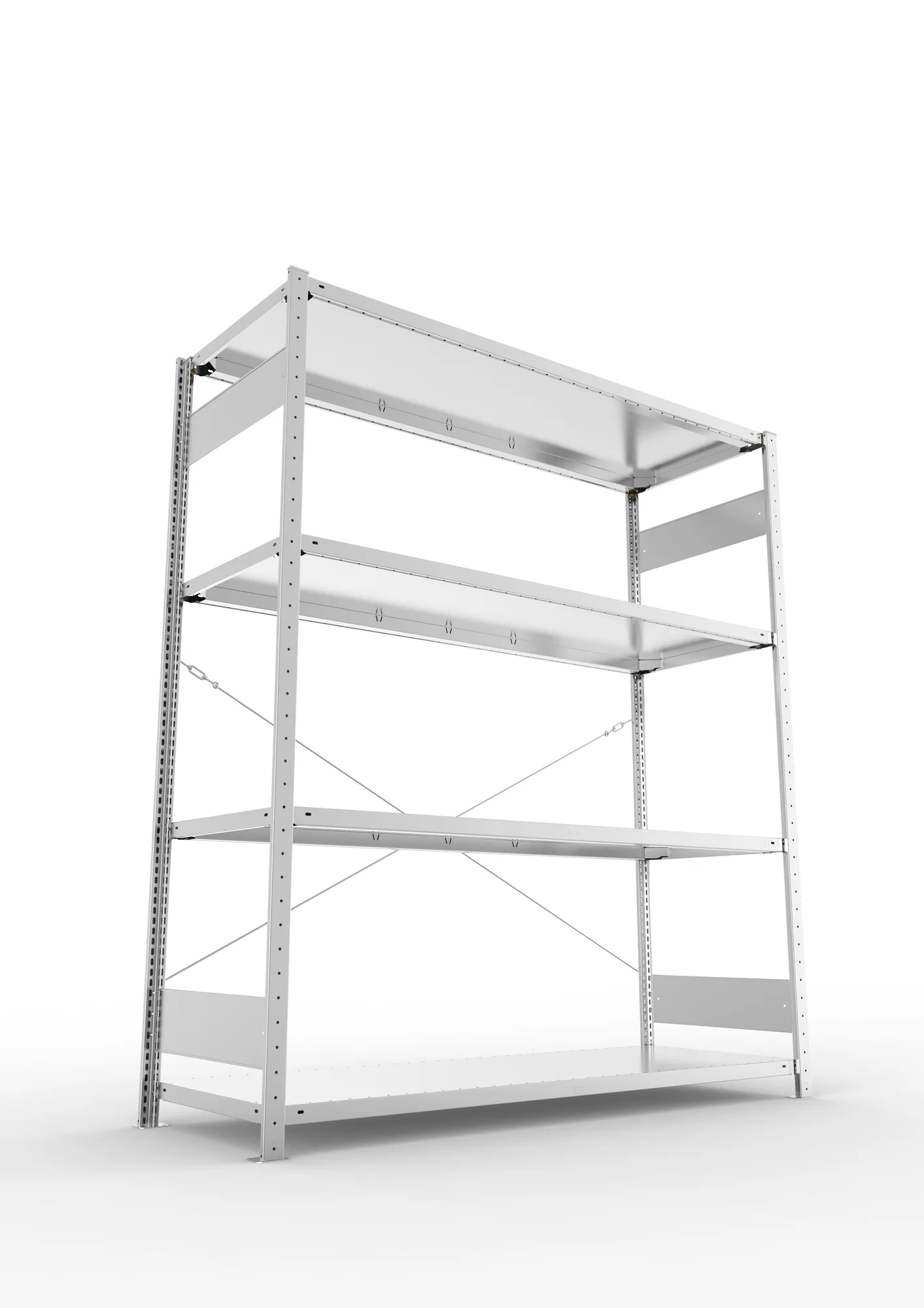 META CLIP S3, Fachbodenregal, Grundregal, 2000 x 1700 x 600 mm, Fachlast 200 kg, 4 Ebenen, verzinkt – Ansicht von unten