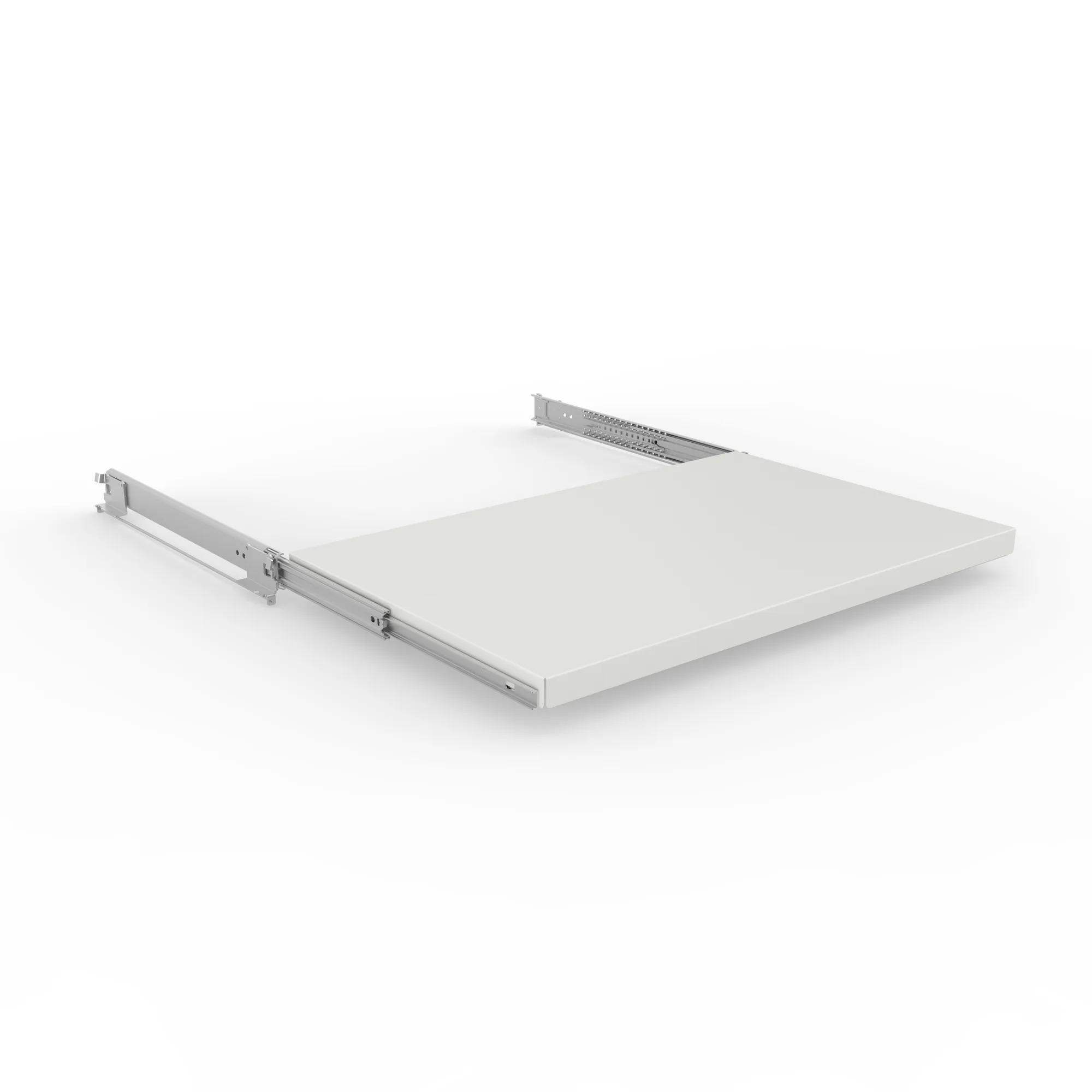 META CLIP, Fachboden ausziehbar, 1000 x 600 mm, RAL 7035, inkl. Auszug – Ansicht in Blickhöhe