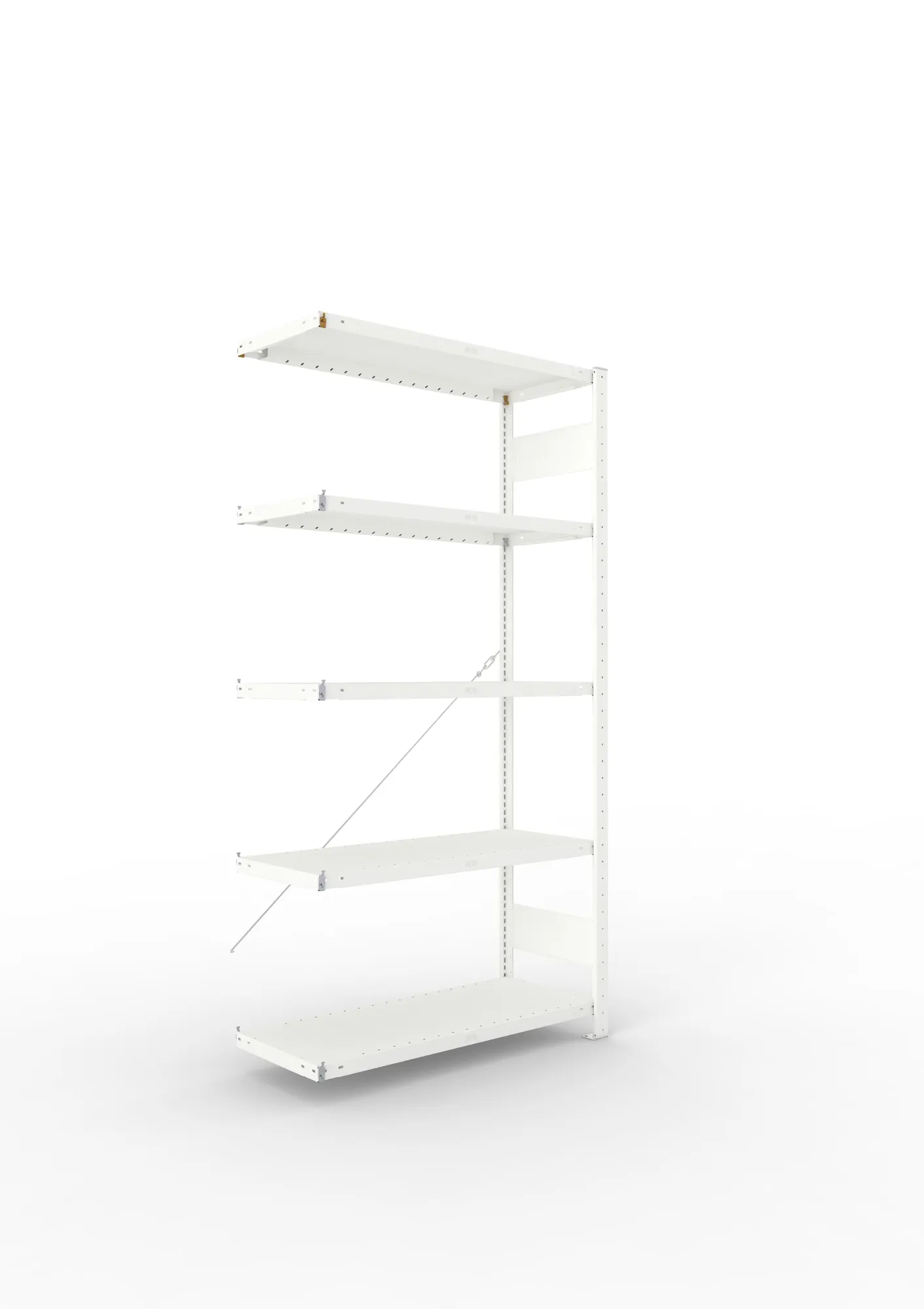 META CLIP, Fachbodenregal, Anbauregal, 2000 x 1000 x 400 mm, Fachlast 230 kg, 5 Ebenen, RAL 7035 – Ansicht in Blickhöhe