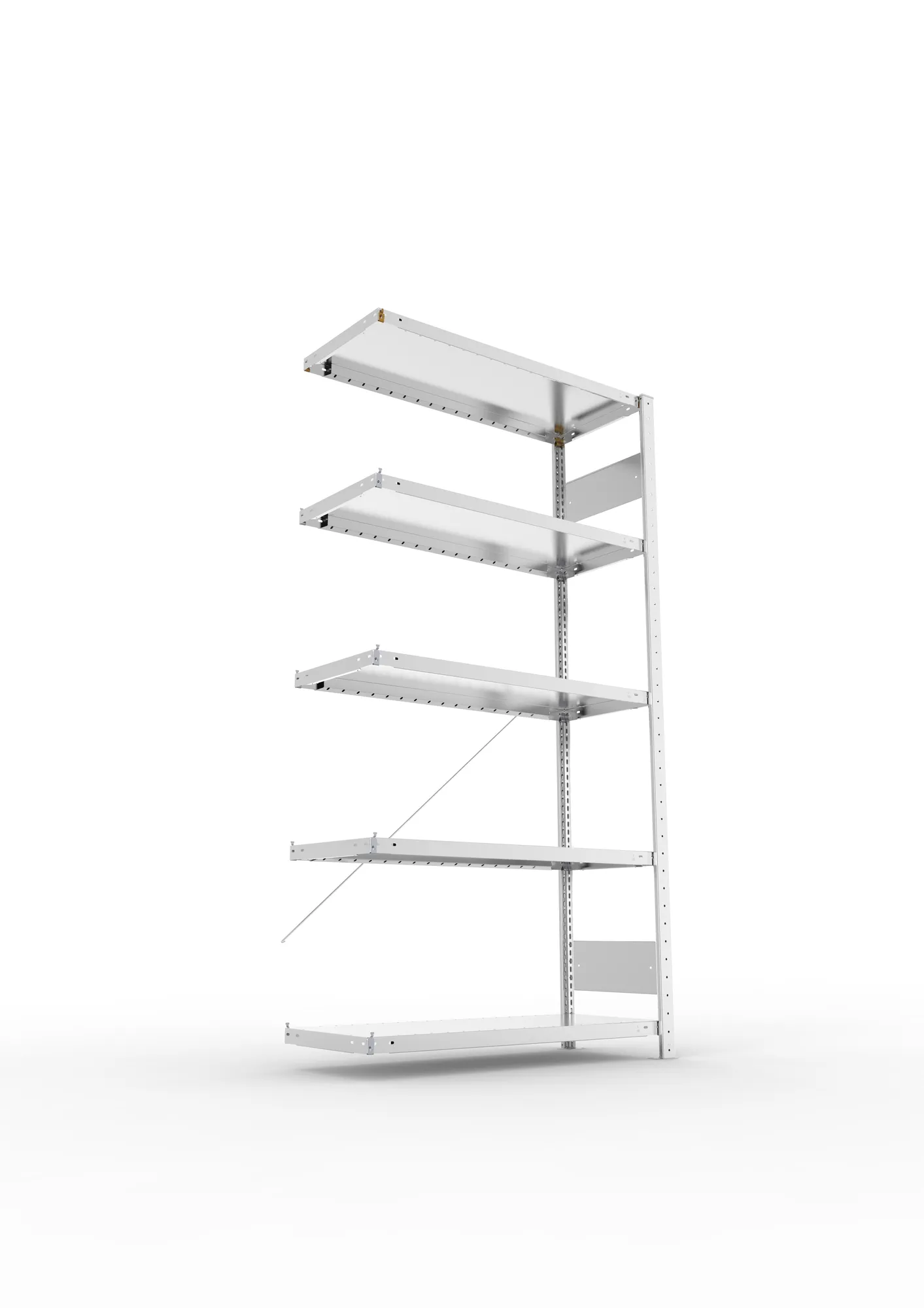 META CLIP S3, Fachbodenregal, Anbauregal, 2000 x 1000 x 400 mm, Fachlast 230 kg, 5 Ebenen, verzinkt – Ansicht von unten