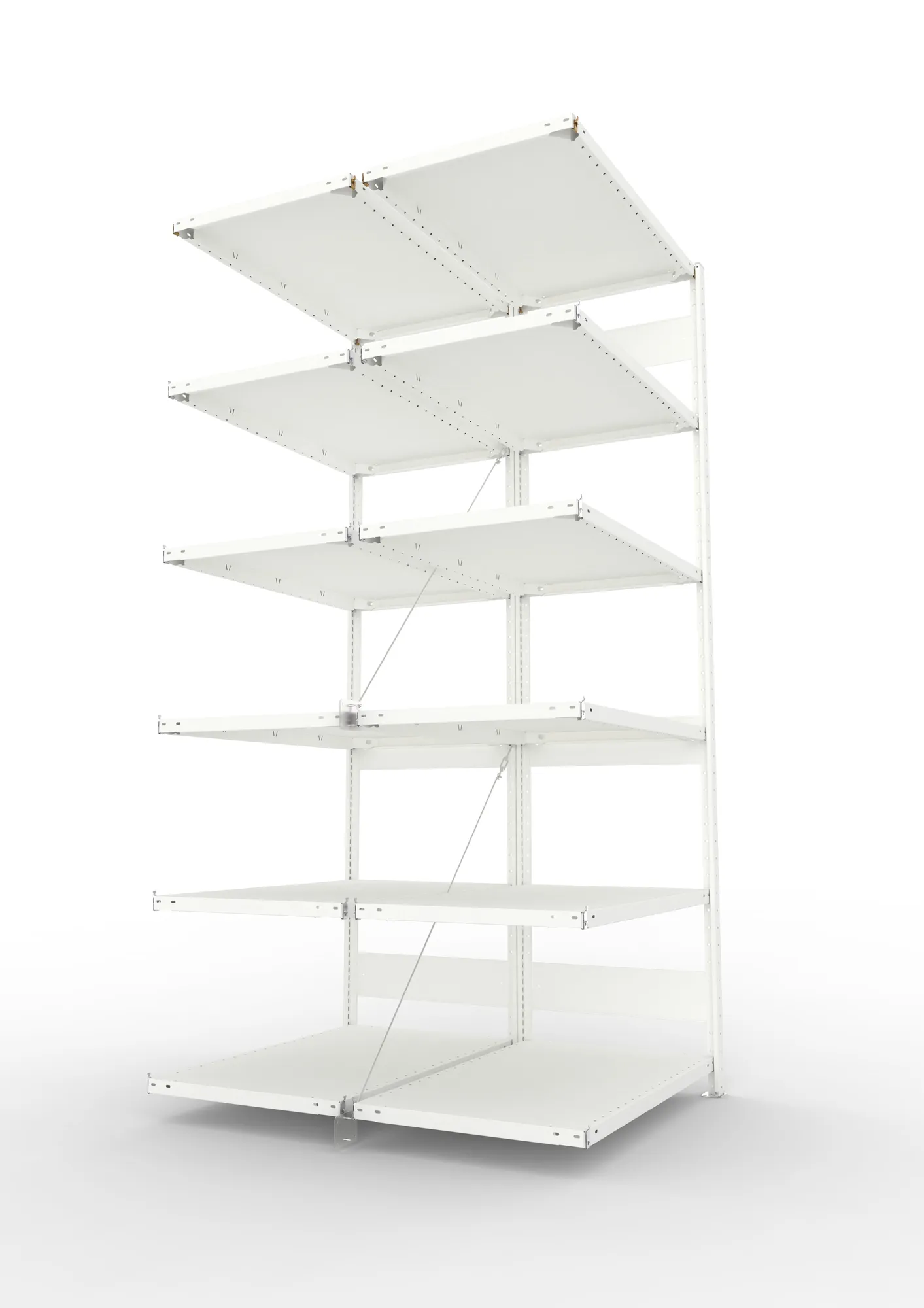 META CLIP, Fachbodenregal, Doppel-Anbauregal, 2500 x 1000 x 600 mm, Fachlast 150 kg, 6 Ebenen, RAL 7035 – Seitenansicht