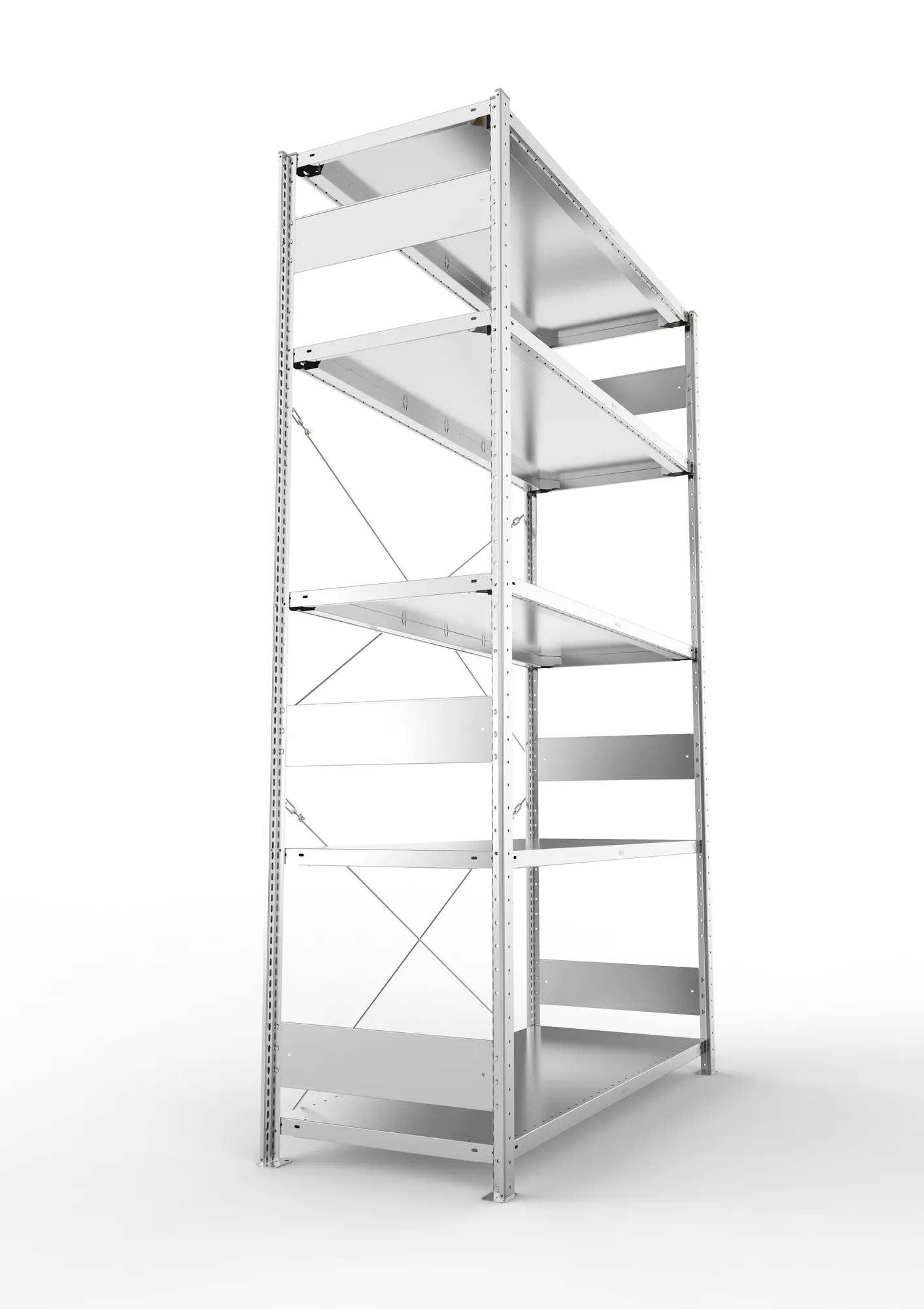 META CLIP S3, Fachbodenregal, Grundregal, 2500 x 1500 x 600 mm, Fachlast 200 kg, 5 Ebenen, verzinkt – Seitenansicht