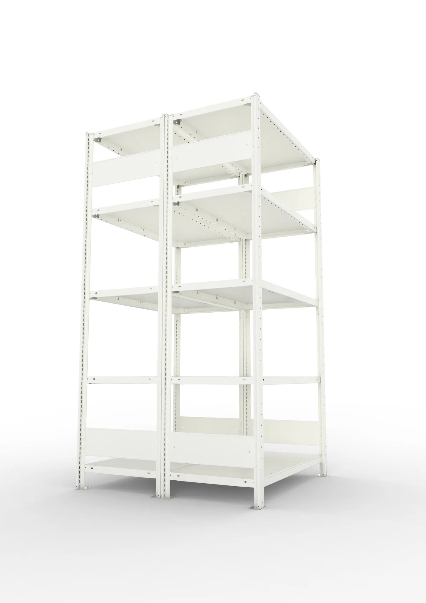 META CLIP S3, Fachbodenregal, Doppel-Grundregal, 2000 x 1000 x 500 mm, Fachlast 150 kg, 5 Ebenen, Längsriegel, RAL 7035 – Seitenansicht