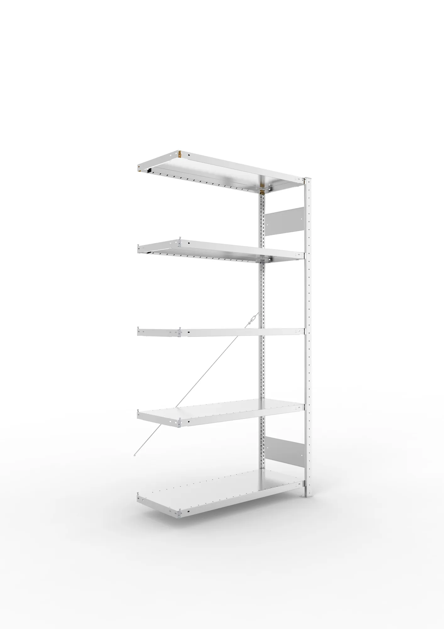 META CLIP S3, Fachbodenregal, Anbauregal, 2000 x 1000 x 400 mm, Fachlast 230 kg, 5 Ebenen, verzinkt – Ansicht in Blickhöhe