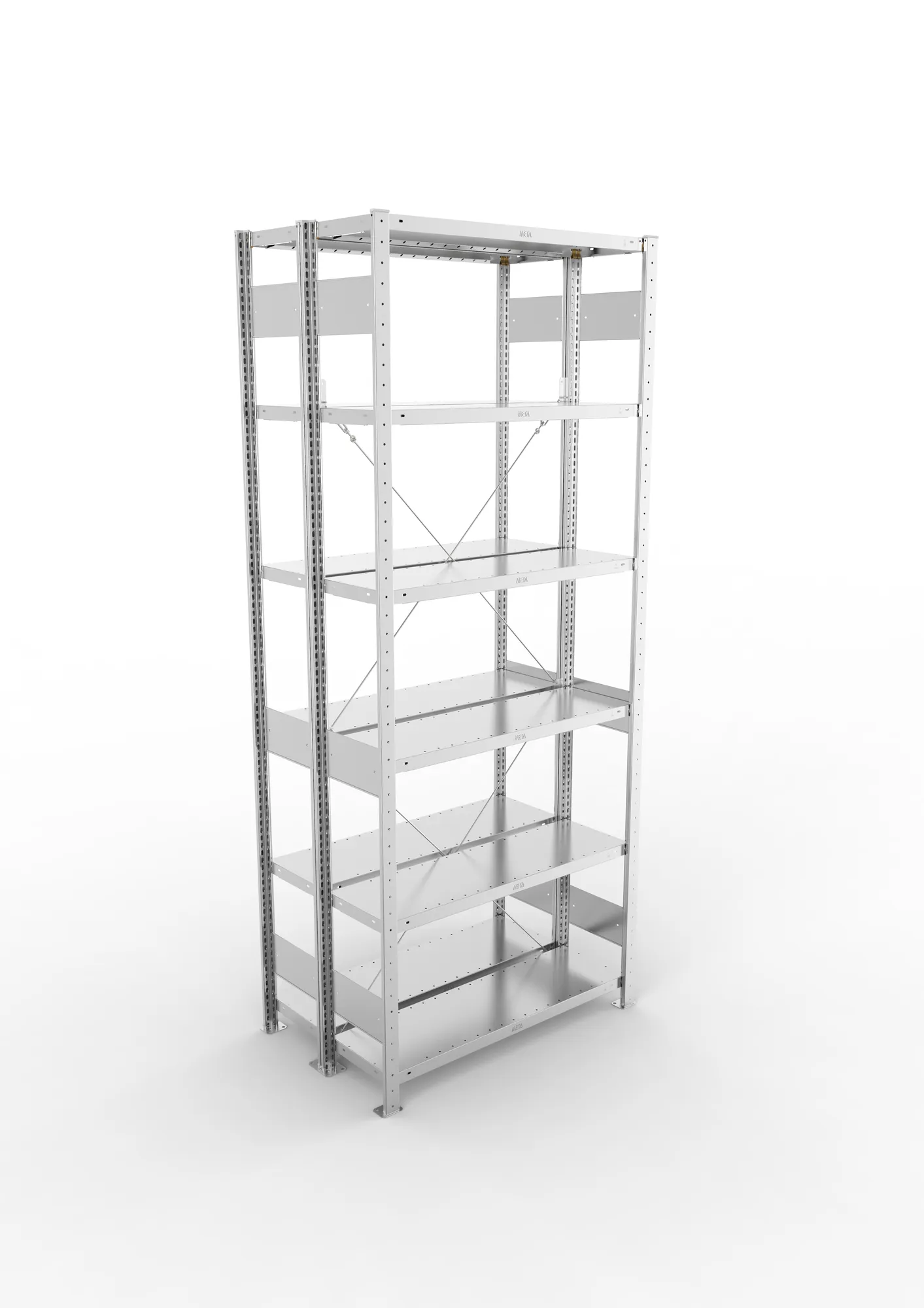 META CLIP, Fachbodenregal, Doppel-Grundregal, 2500 x 1000 x 300 mm, Fachlast 230 kg, 6 Ebenen, verzinkt – Ansicht von oben