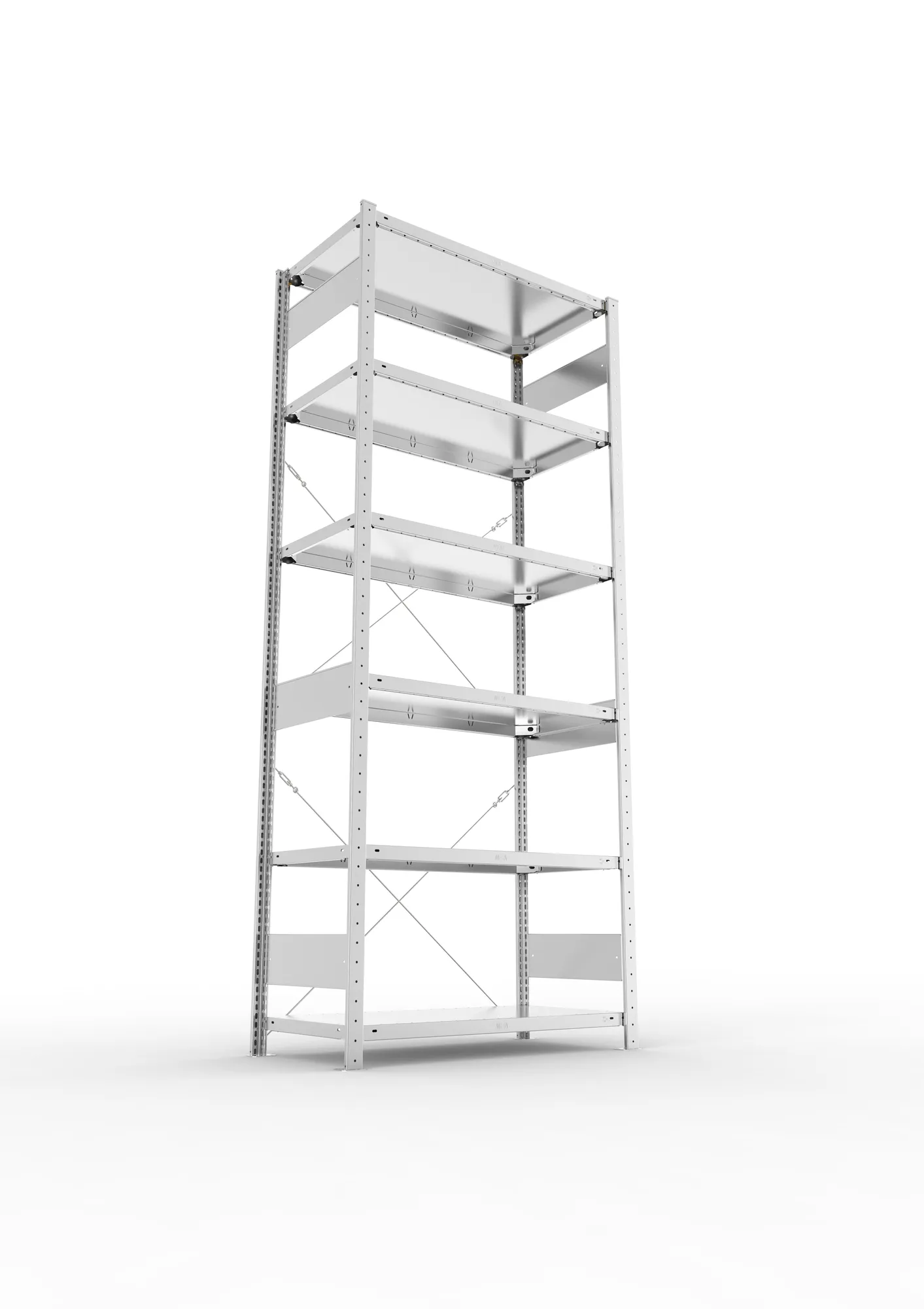 META CLIP, Fachbodenregal, Grundregal, 2500 x 1000 x 500 mm, Fachlast 150 kg, 6 Ebenen, verzinkt – Ansicht von unten