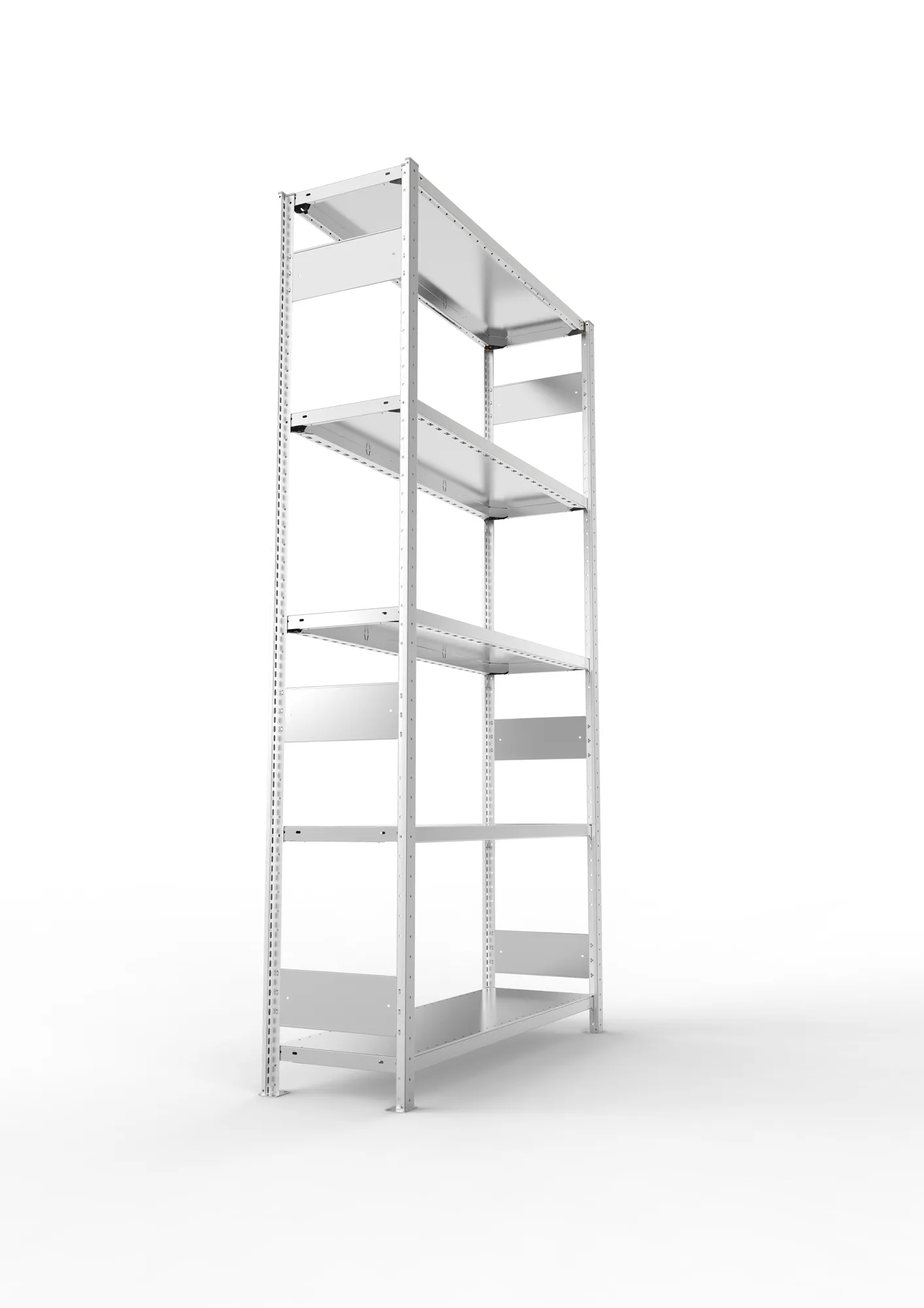 META CLIP S3, Fachbodenregal, Grundregal, 2500 x 1300 x 400 mm, Fachlast 230 kg, 5 Ebenen, Längsriegel, verzinkt – Seitenansicht