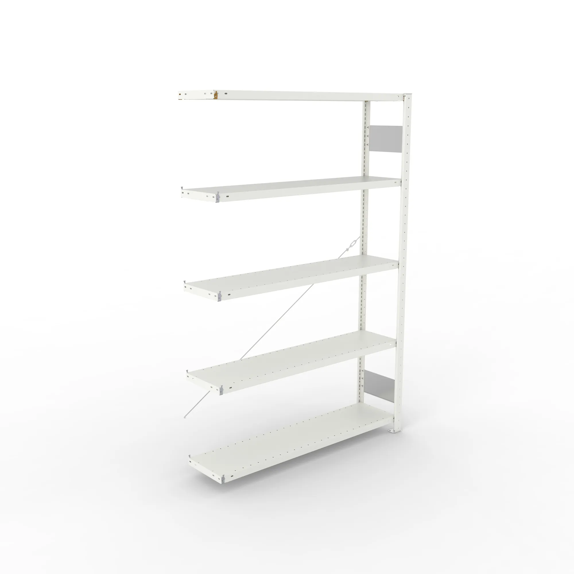 META CLIP S3, Fachbodenregal, Anbauregal, 2000 x 1300 x 300 mm, Fachlast 230 kg, 5 Ebenen, RAL 7035 – Ansicht von oben
