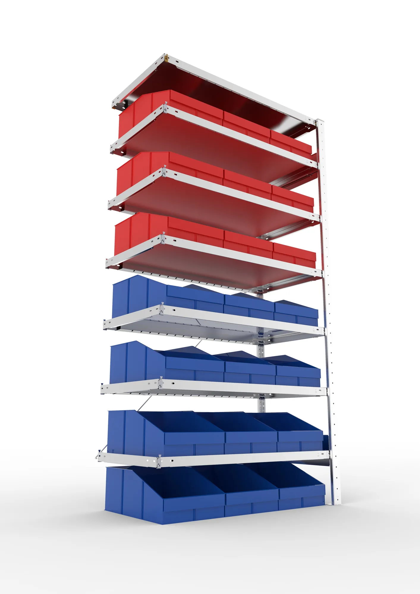 META CLIP S3, Sichtlagerkastenregal, Anbauregal, 2000 x 1000 x 500 mm, Fachlast 100 kg, 21 Sichtlagerkästen, 7 Ebenen, verzinkt – Ansicht von unten
