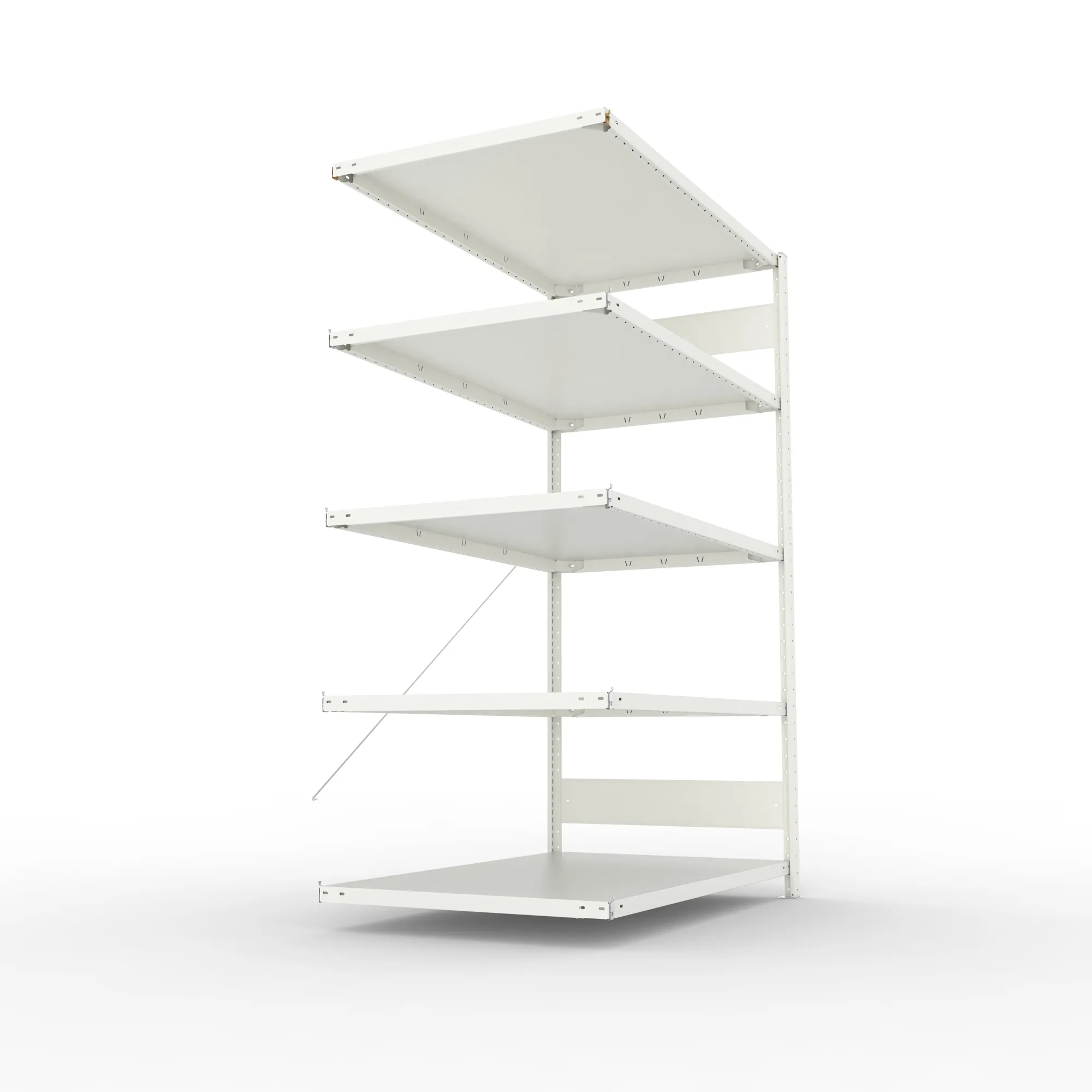 META CLIP, Fachbodenregal, Anbauregal, 2000 x 1300 x 800 mm, Fachlast 230 kg, 5 Ebenen, RAL 7035 – Seitenansicht