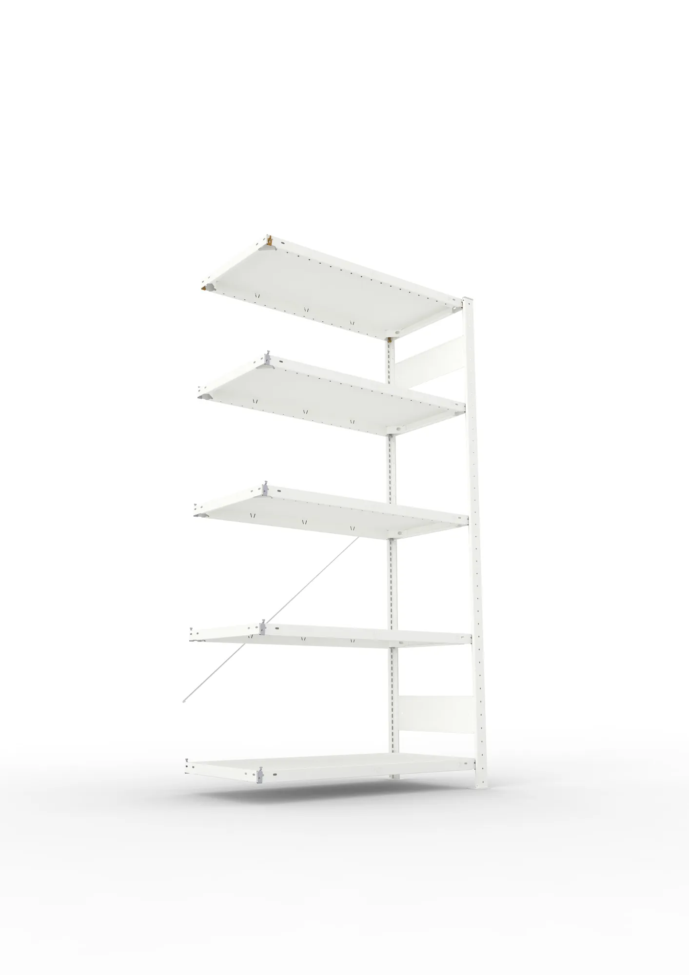 META CLIP, Fachbodenregal, Anbauregal, 2000 x 1000 x 500 mm, Fachlast 150 kg, 5 Ebenen, RAL 7035 – Ansicht von unten