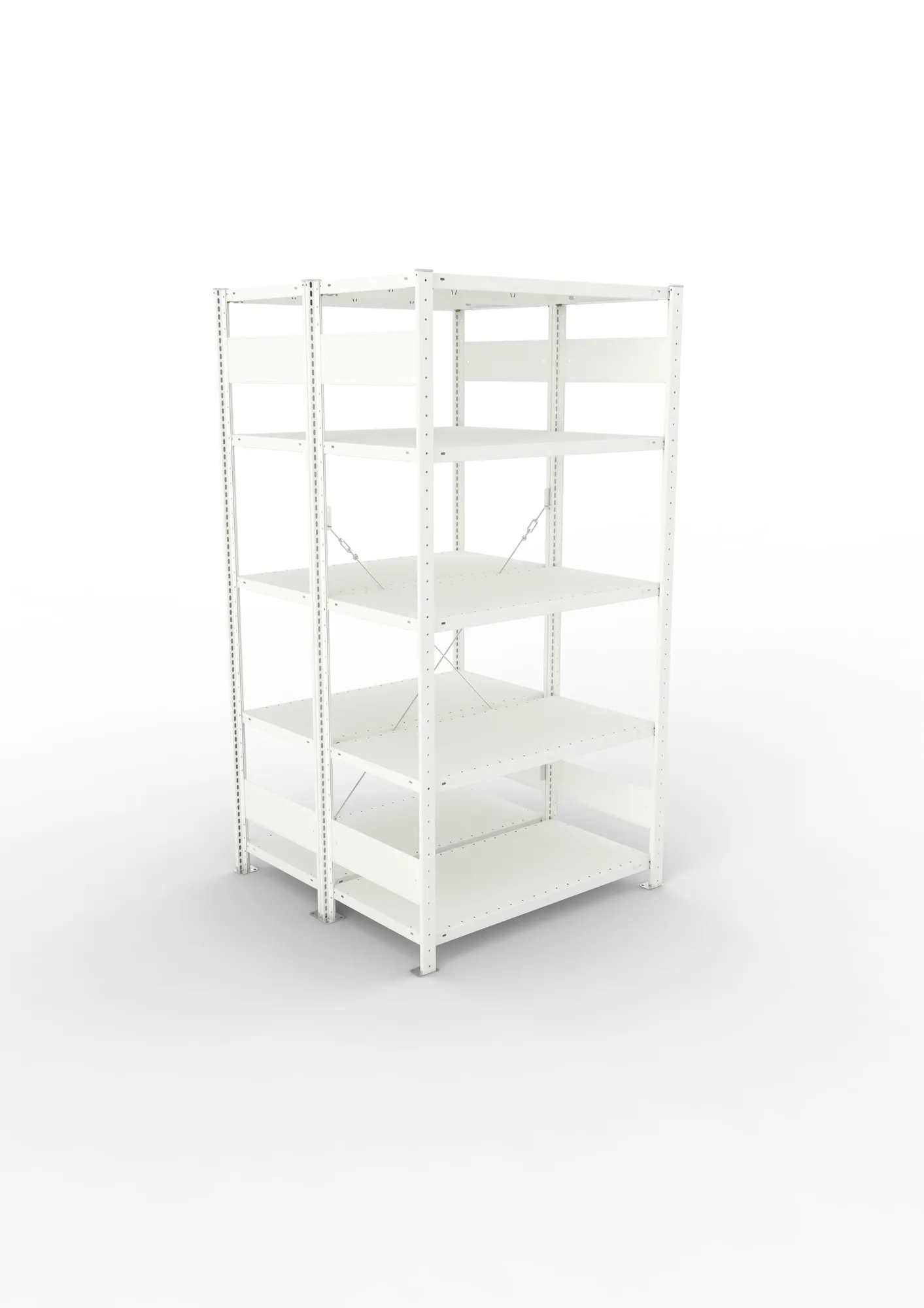 META CLIP, Fachbodenregal, Doppel-Grundregal, 2000 x 1000 x 500 mm, Fachlast 150 kg, 5 Ebenen, RAL 7035 – Ansicht von oben
