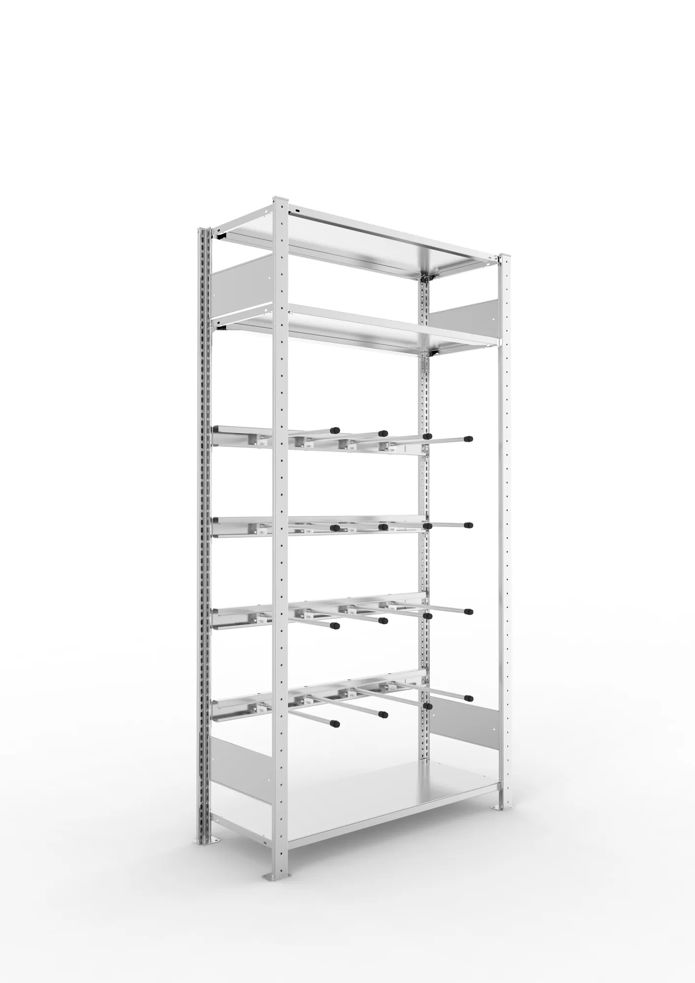 META CLIP, Keilriemenregal, Grundregal, 2000 x 1000 x 400 mm, 4 Ebenen, verzinkt – Ansicht in Blickhöhe
