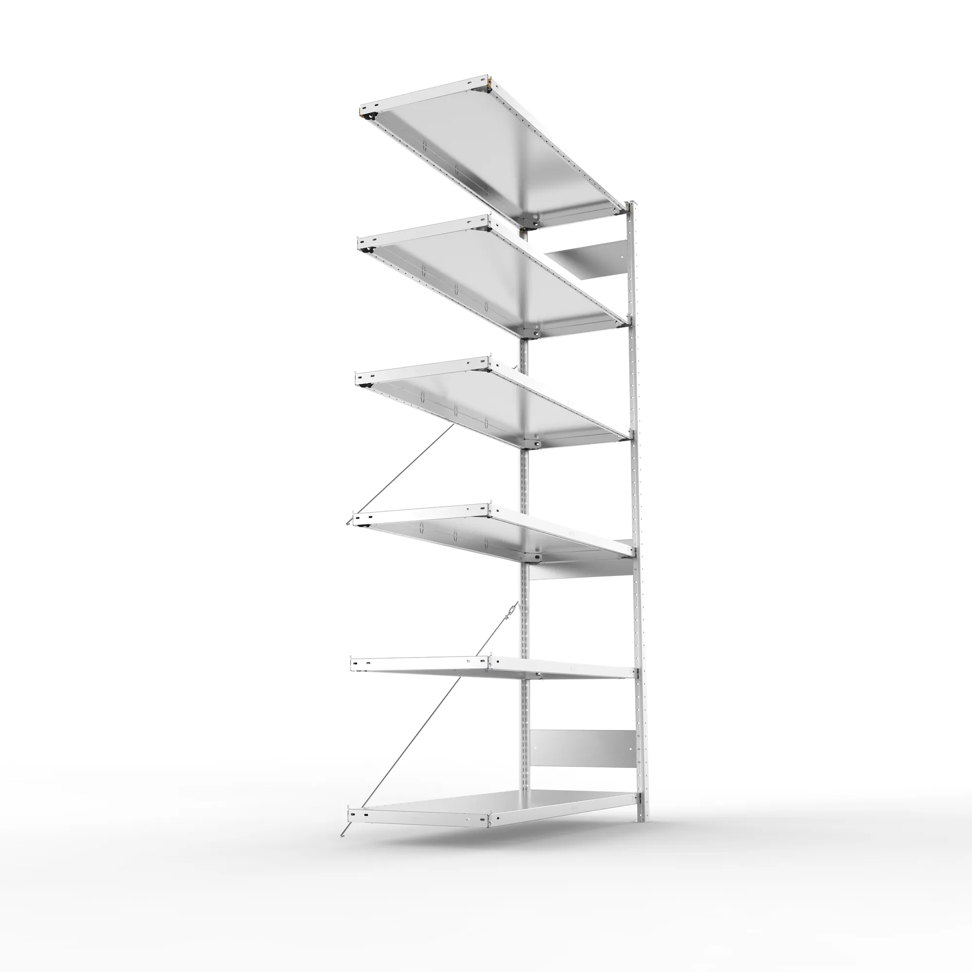 META CLIP, Fachbodenregal, Anbauregal, 2500 x 1300 x 500 mm, Fachlast 230 kg, 6 Ebenen, verzinkt – Seitenansicht