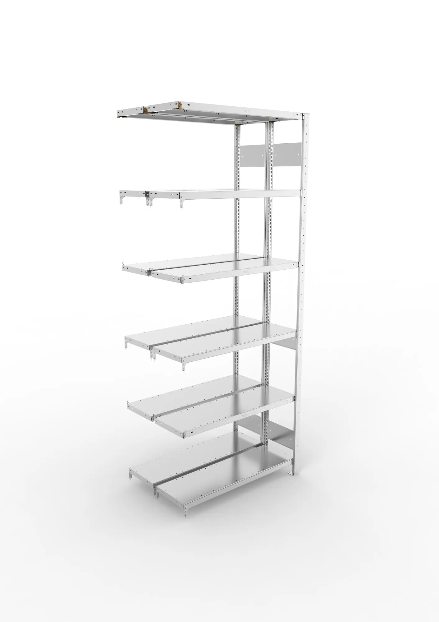 META CLIP S3, Fachbodenregal, Doppel-Anbauregal, 2500 x 1000 x 300 mm, Fachlast 150 kg, 6 Ebenen, Längsriegel, verzinkt – Ansicht von oben